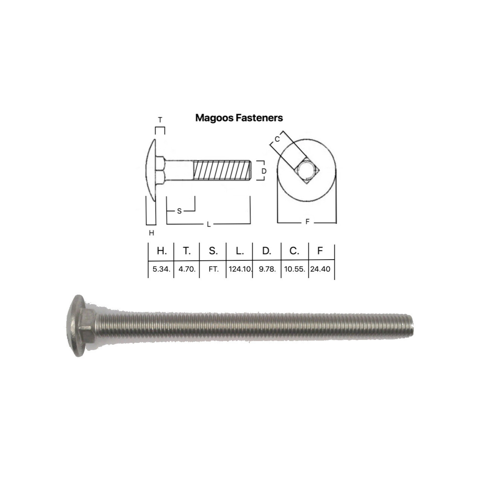 SS-316 SS316 Cup Head Bolt ISO M10 X 130