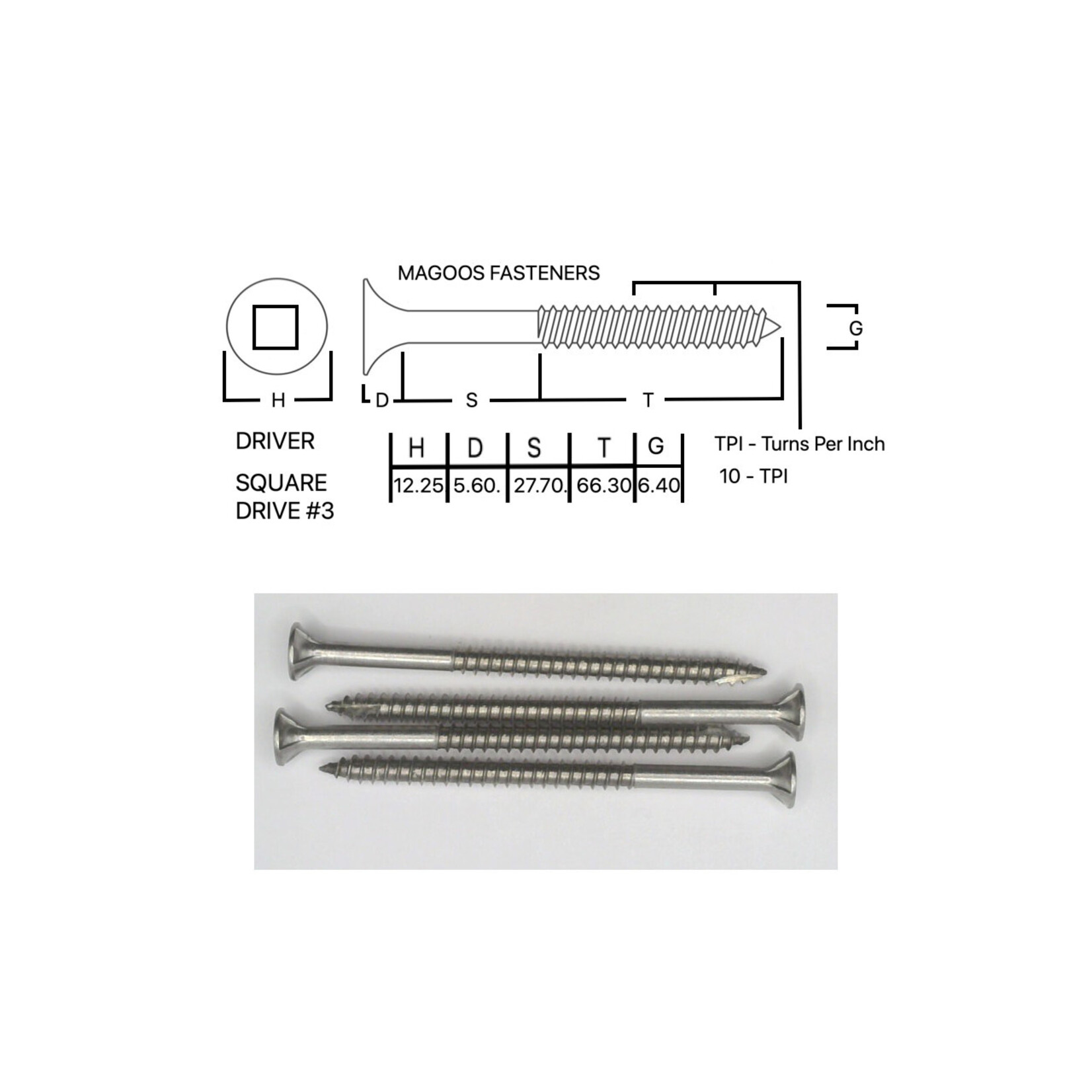 Screws SS316 Type 17 Bugle Batten 14-10 X 100mm SQUARE Drive