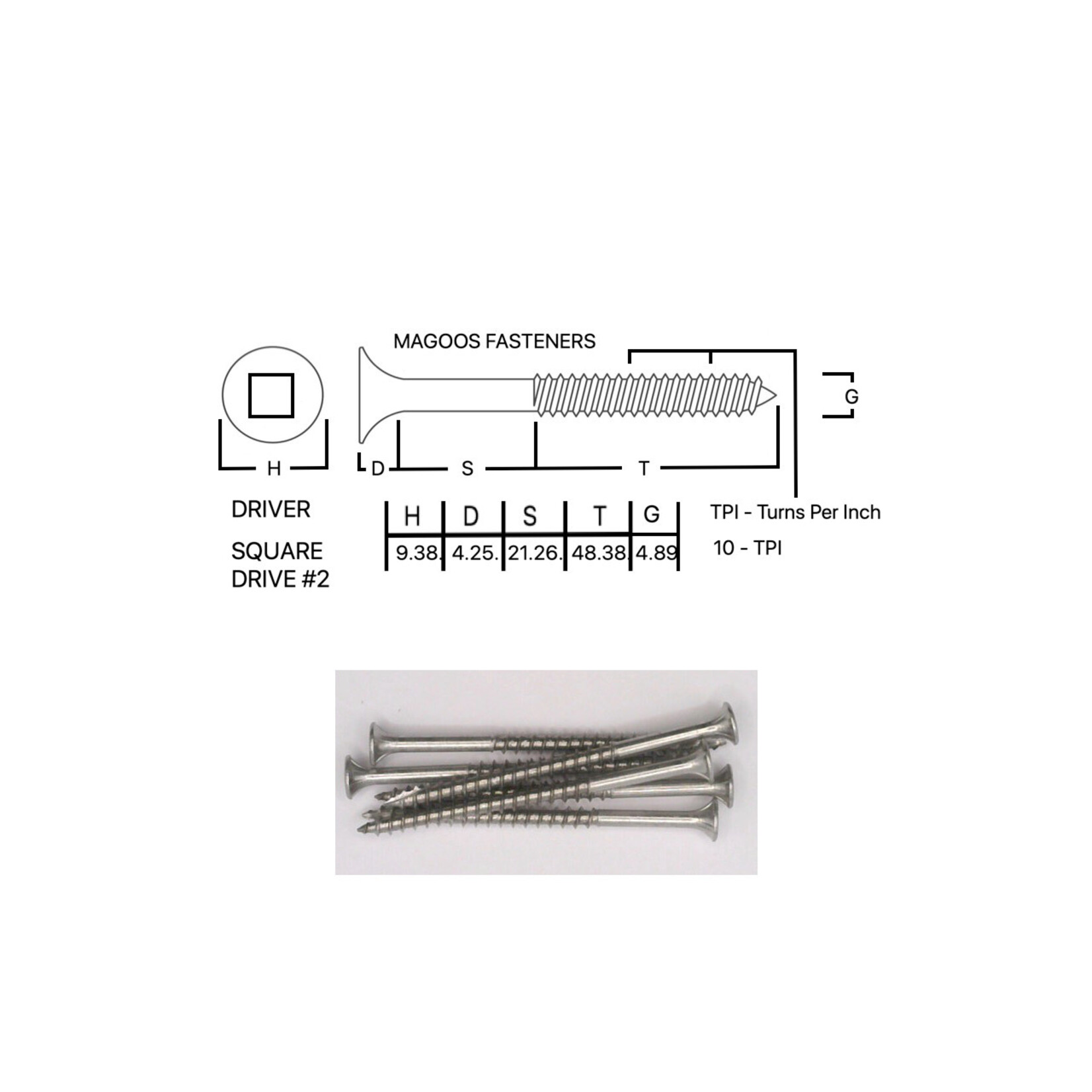 Screws SS316 Type 17 Bugle Batten 10-10 X 75mm SQUARE Drive
