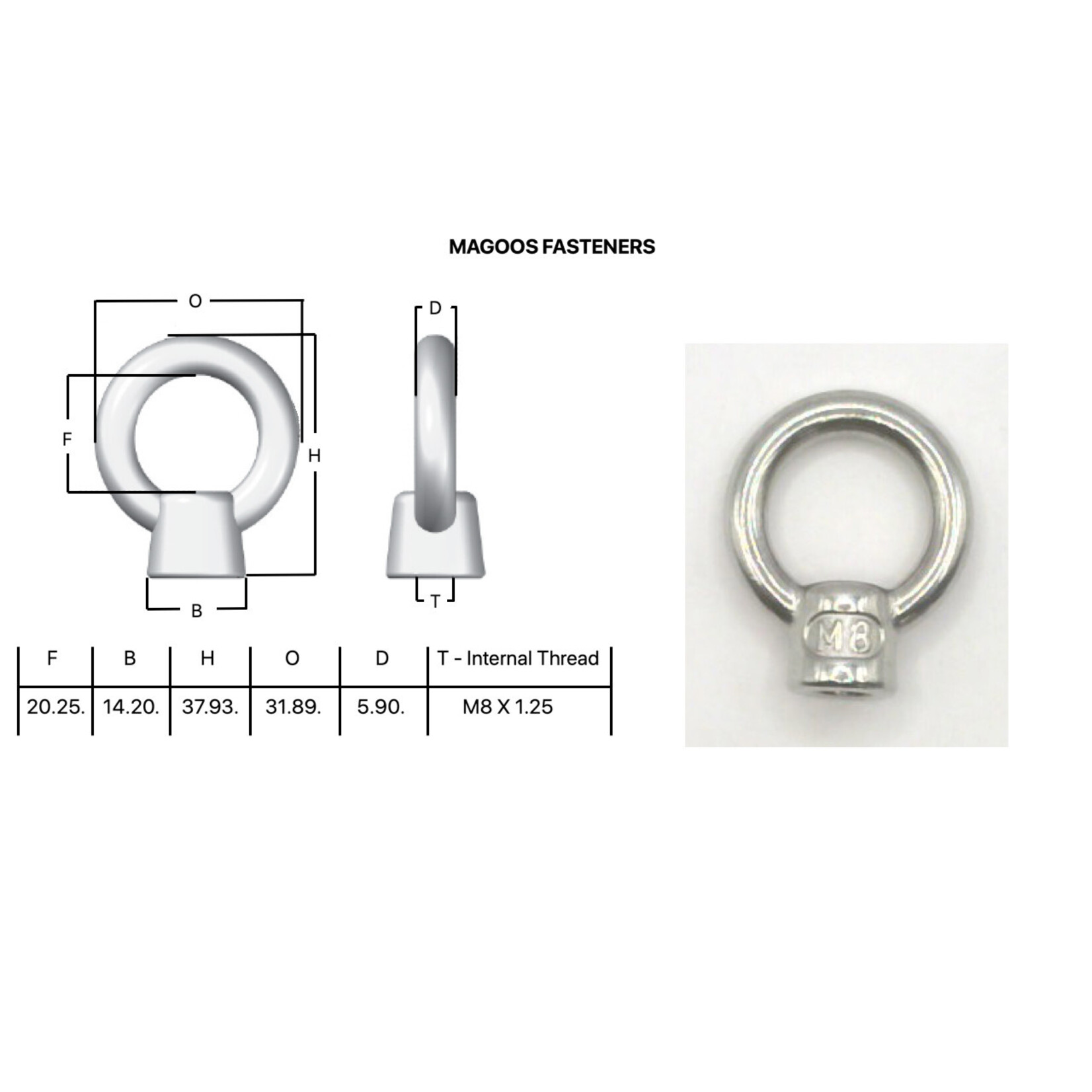 Hardware SS316 Eye Nut M8 X 38.5