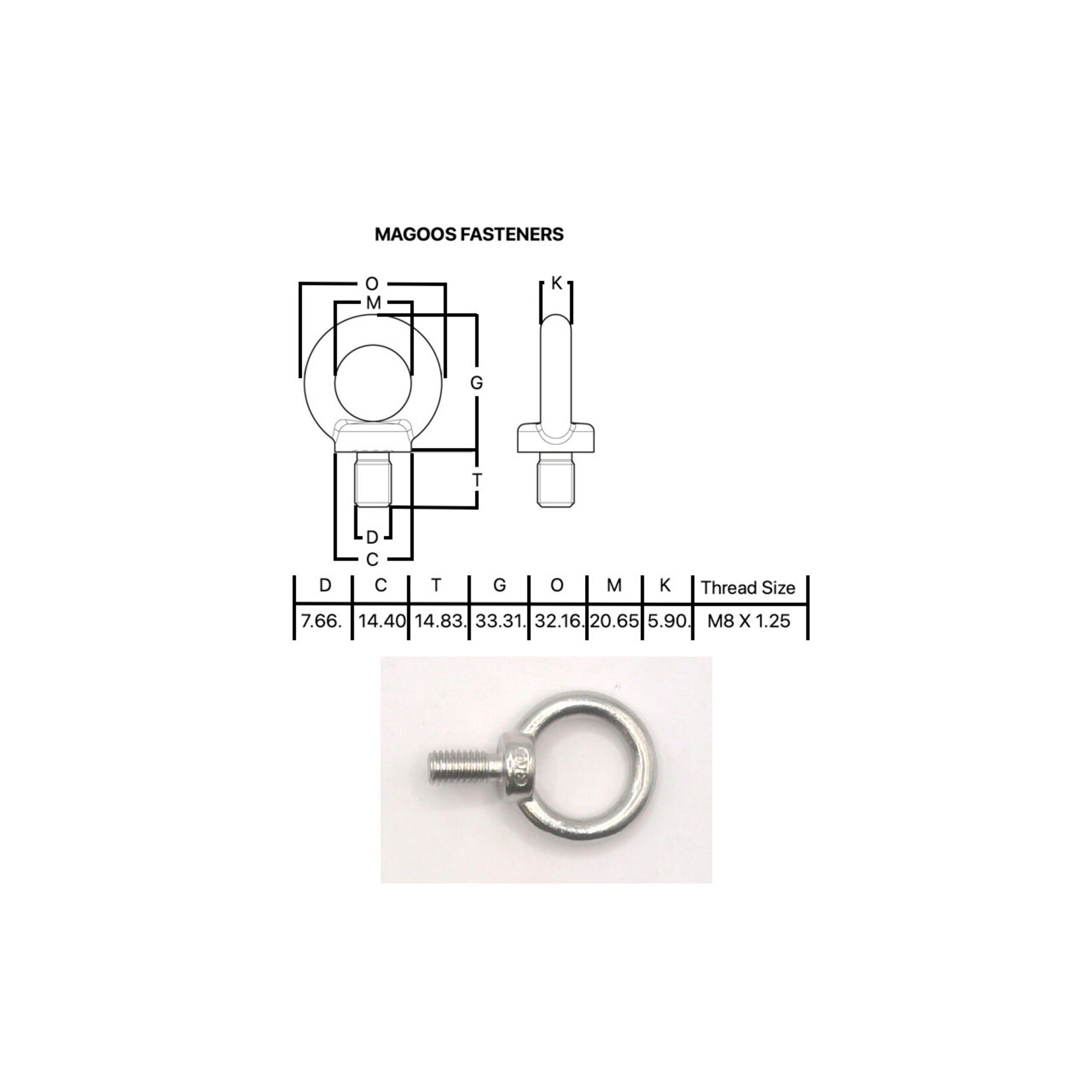Hardware SS316 Eyebolt With Collar M8