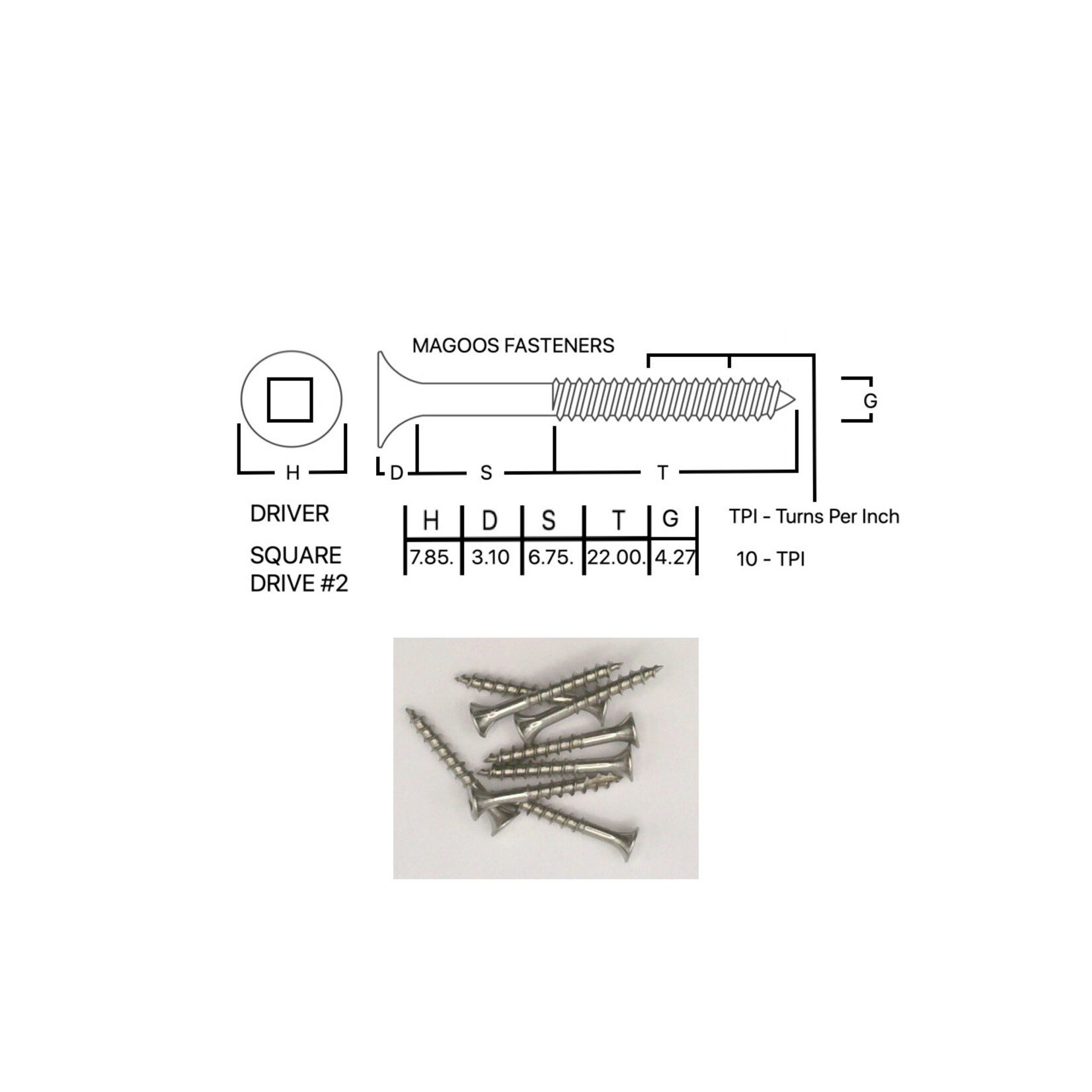 Screws SS316 Type 17 Bugle Batten 8-10 X 32mm SQUARE Drive