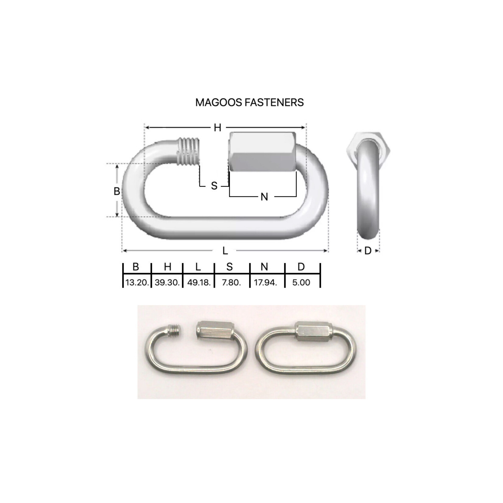 Hardware SS316 Chain Link Quick Polished 5 X 13 X 41