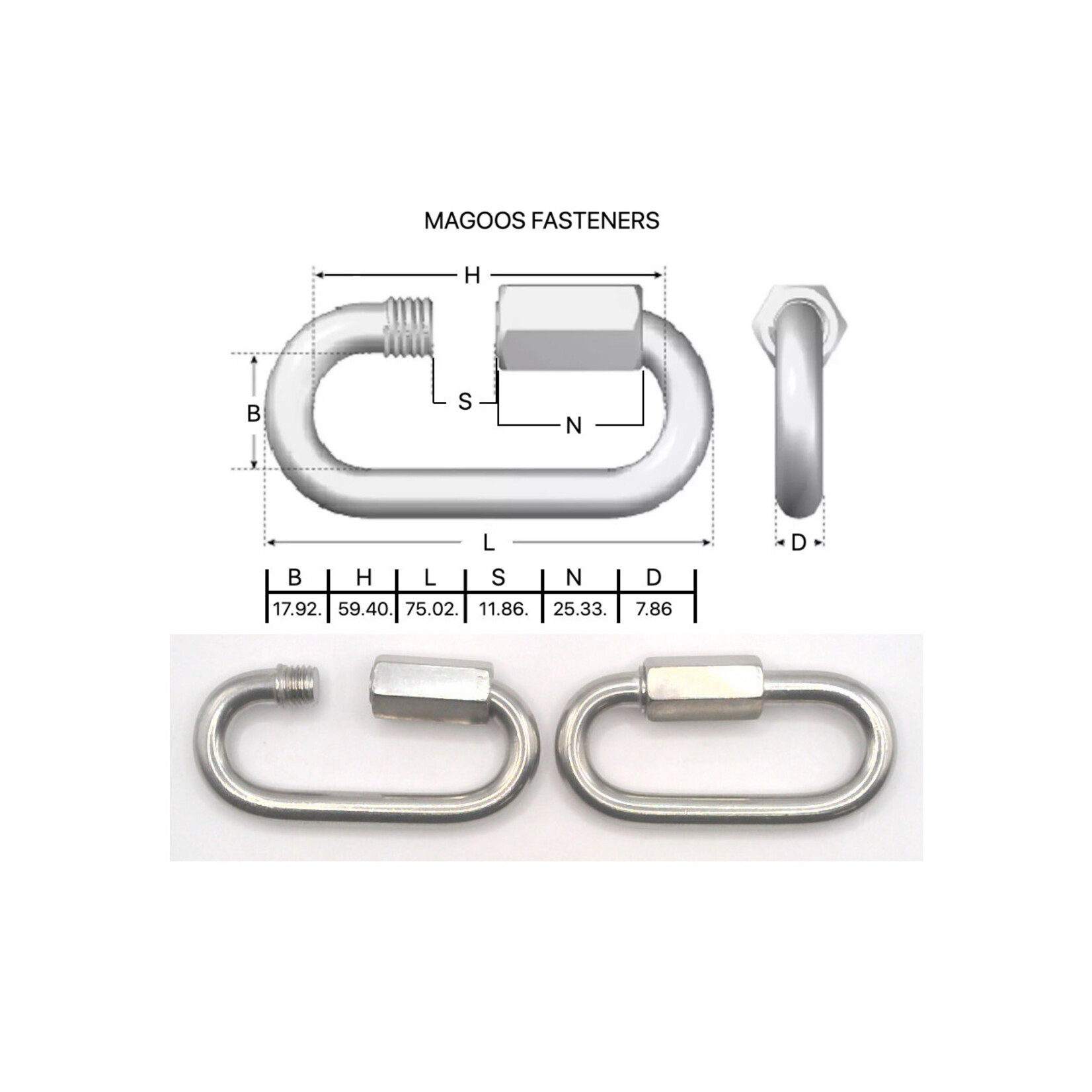 Hardware SS316 Chain Link Quick Polished 8 x 76