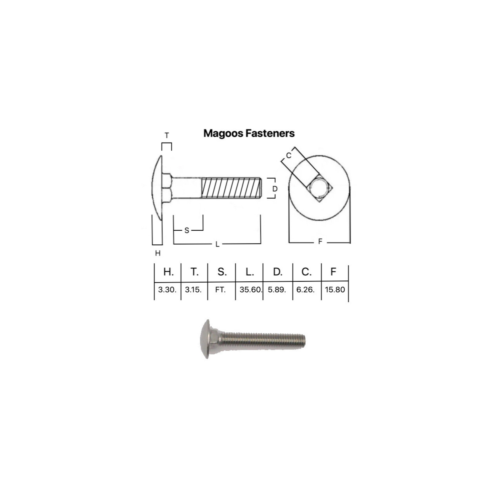 SS-316 SS316 Cup Head Bolt ISO M6 X 40