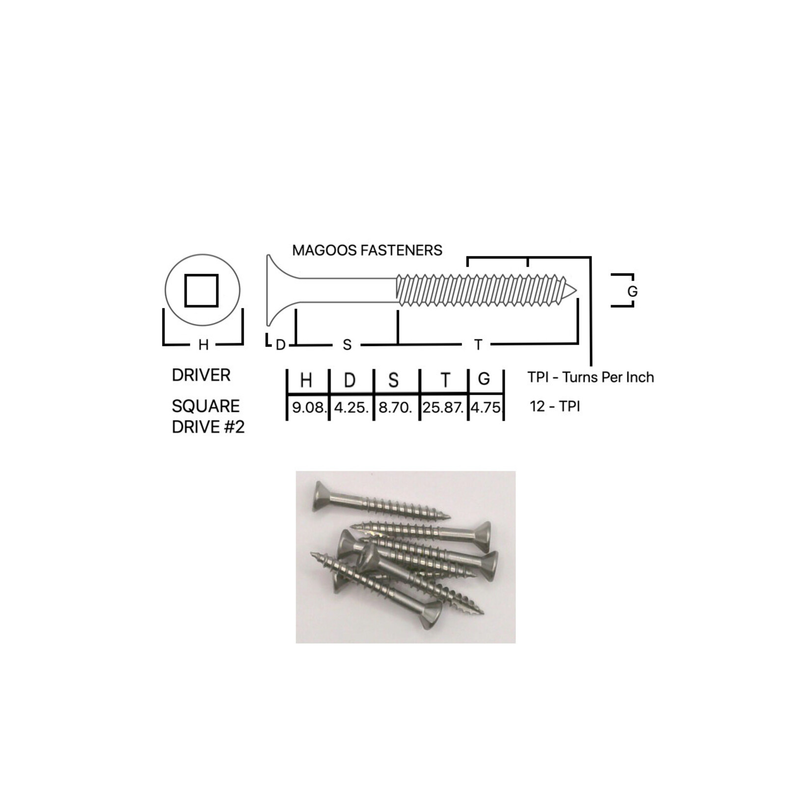 Screws SS316 Type 17 Bugle Batten 10-12 X 40mm SQUARE Drive
