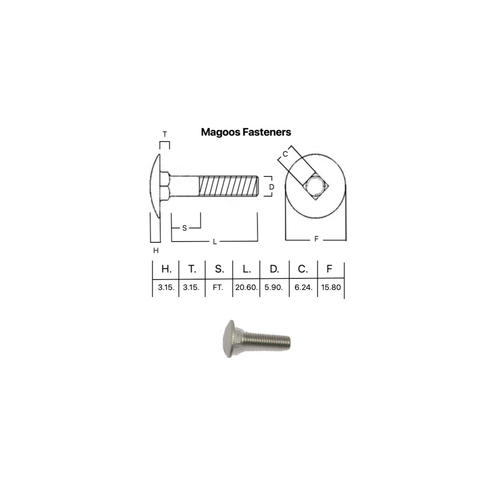 SS-316 SS316 Cup Head Bolt ISO M6 X 25