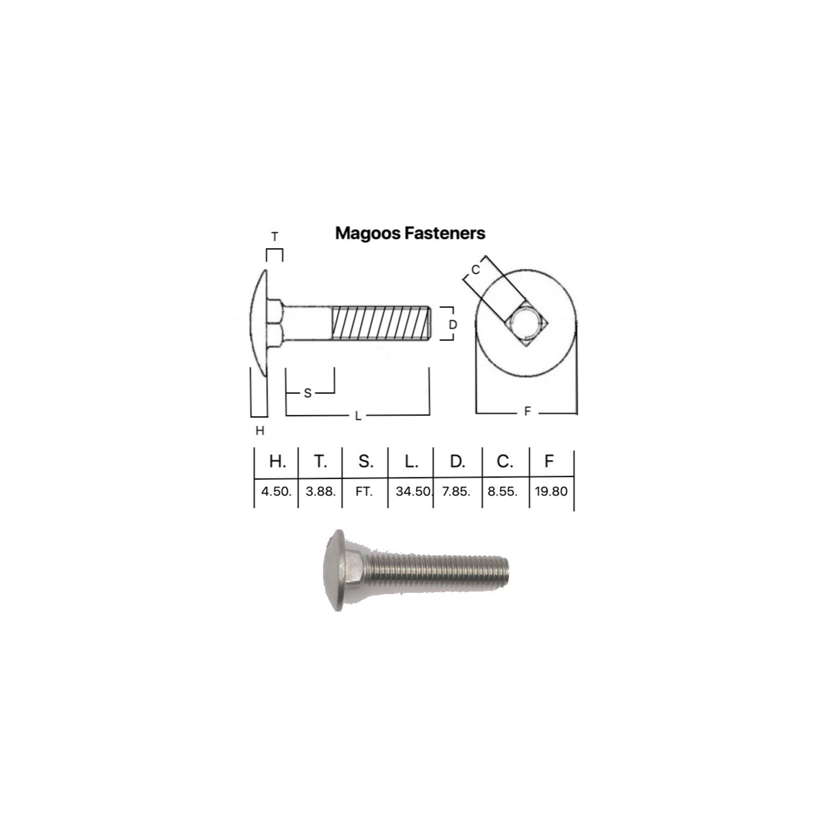SS-316 SS316 Cup Head Bolt ISO M8 X 40