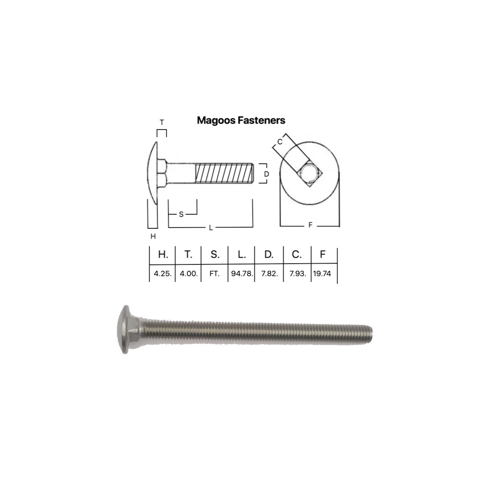 SS-316 SS316 Cup Head Bolt ISO M8 X 100