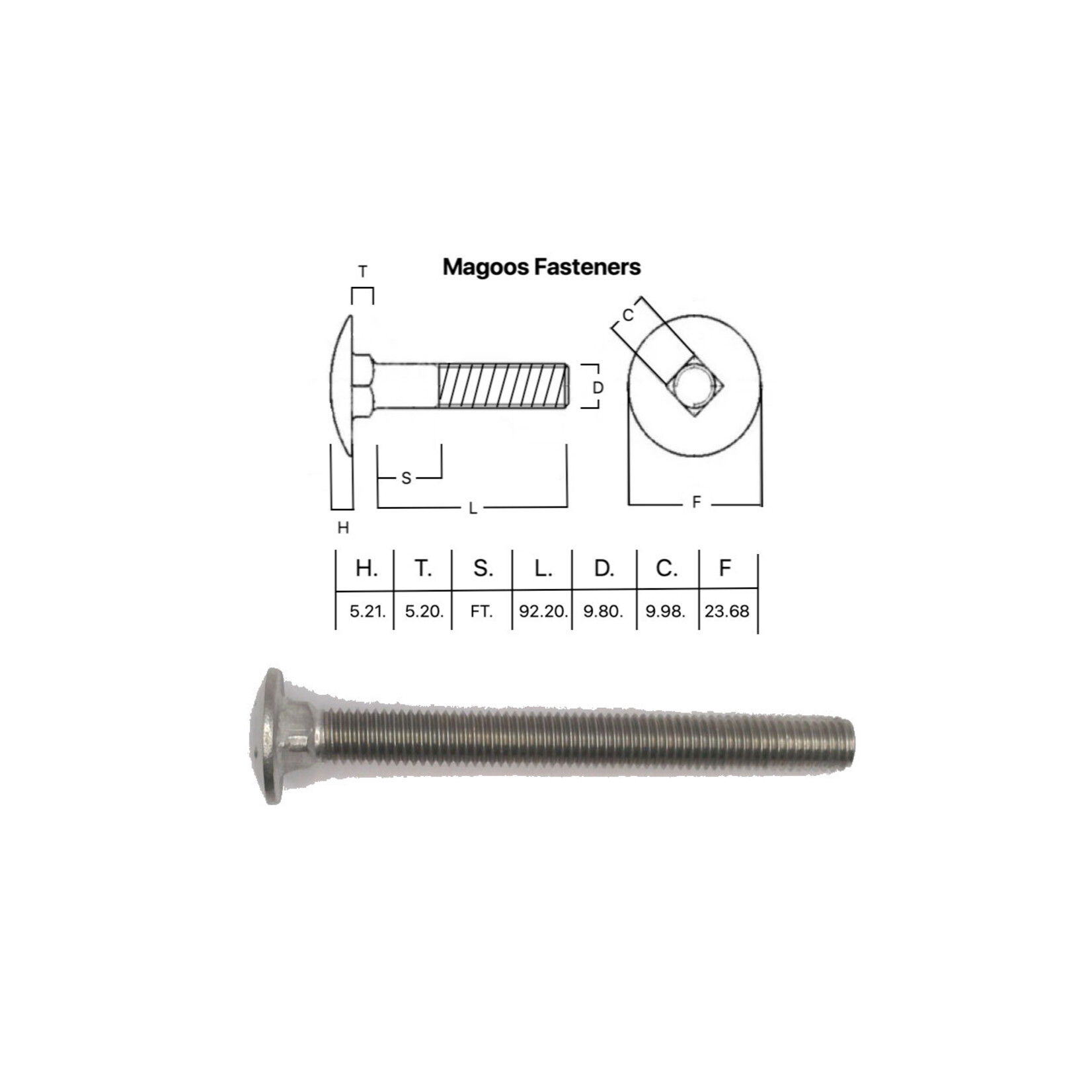 SS-316 SS316 Cup Head Bolt ISO M10 X 100
