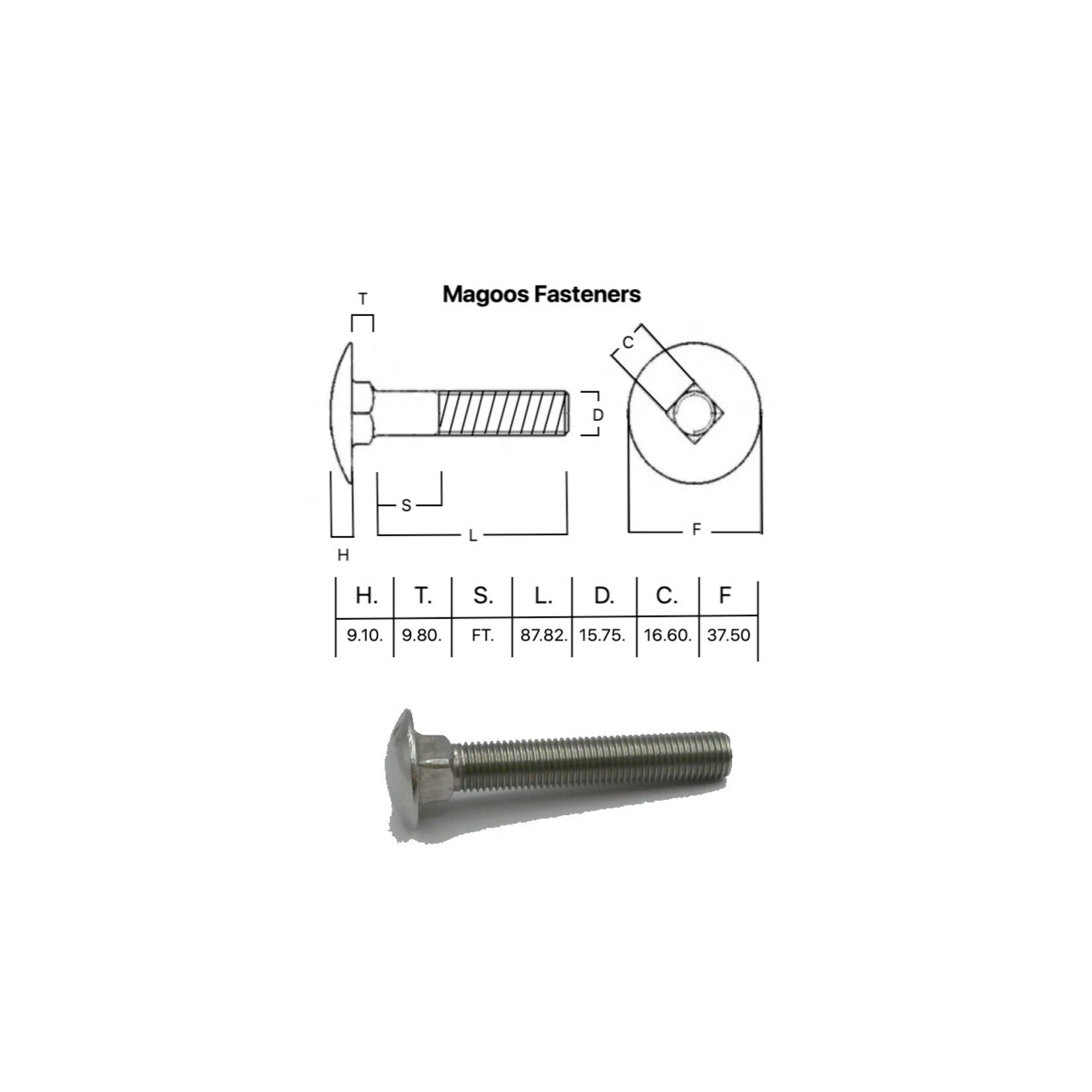 SS-316 SS316 Cup Head Bolt ISO M16 X 100