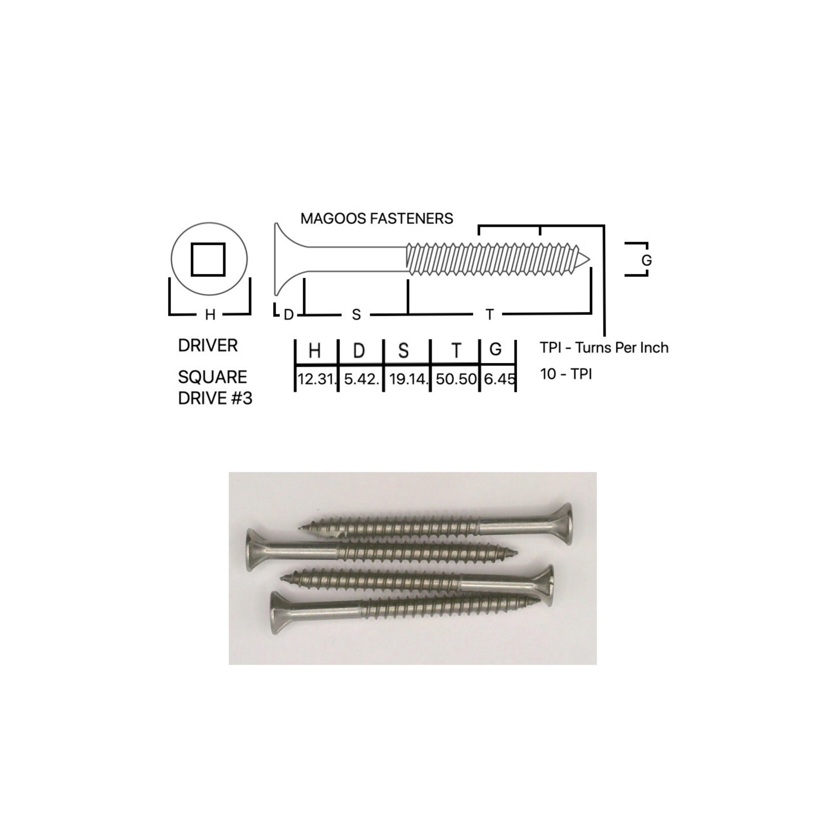 Screws SS316 Type 17 Bugle Batten 14-10 X 75mm SQUARE Drive