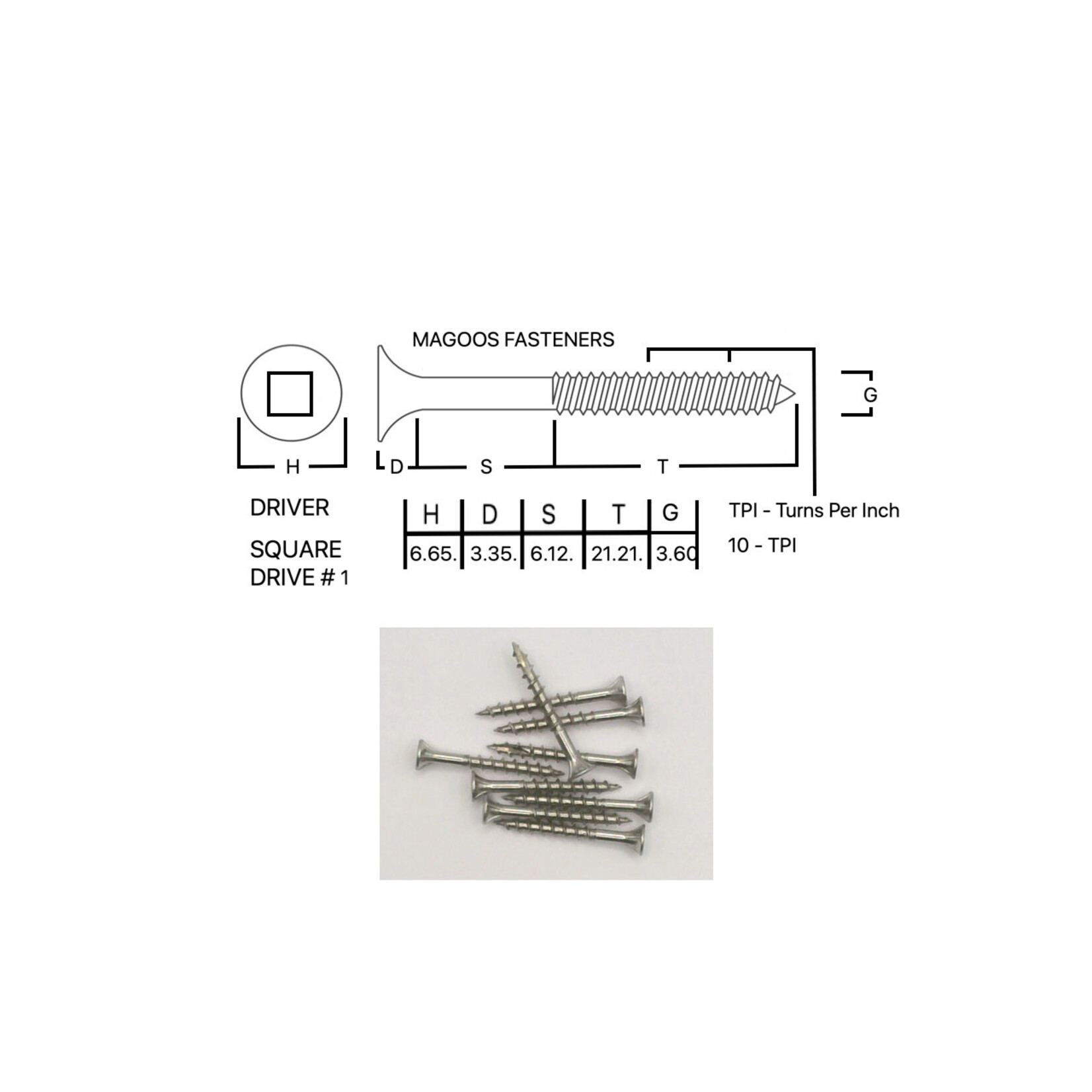 Screws SS316 Type 17 Bugle Batten 6-10 X 32mm SQUARE Drive