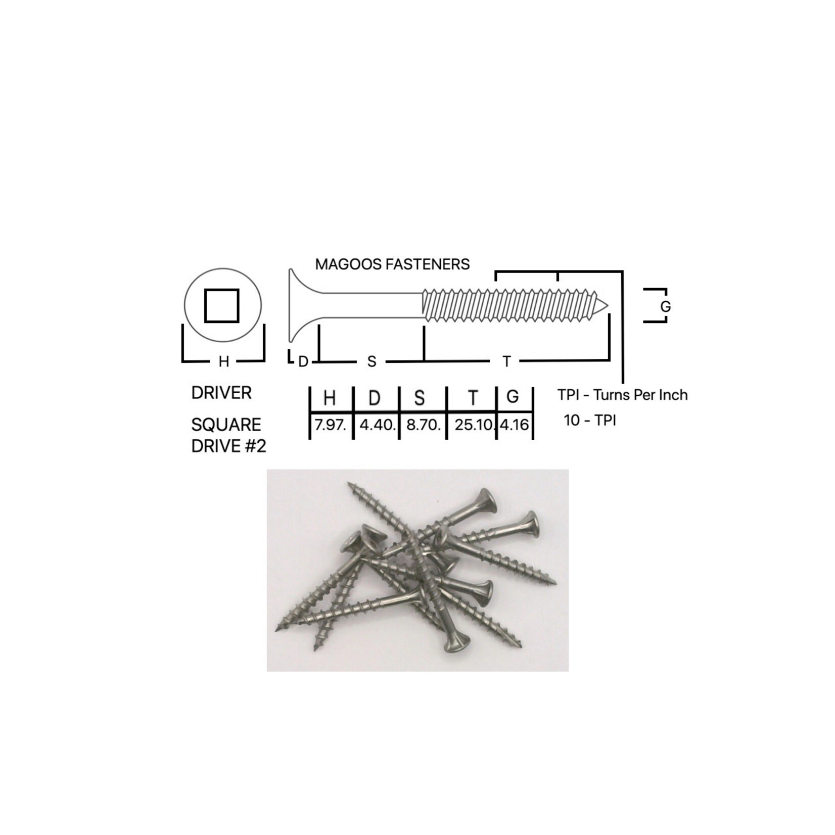 Screws SS316 Type 17 Bugle Batten 8-10 X 38mm SQUARE Drive