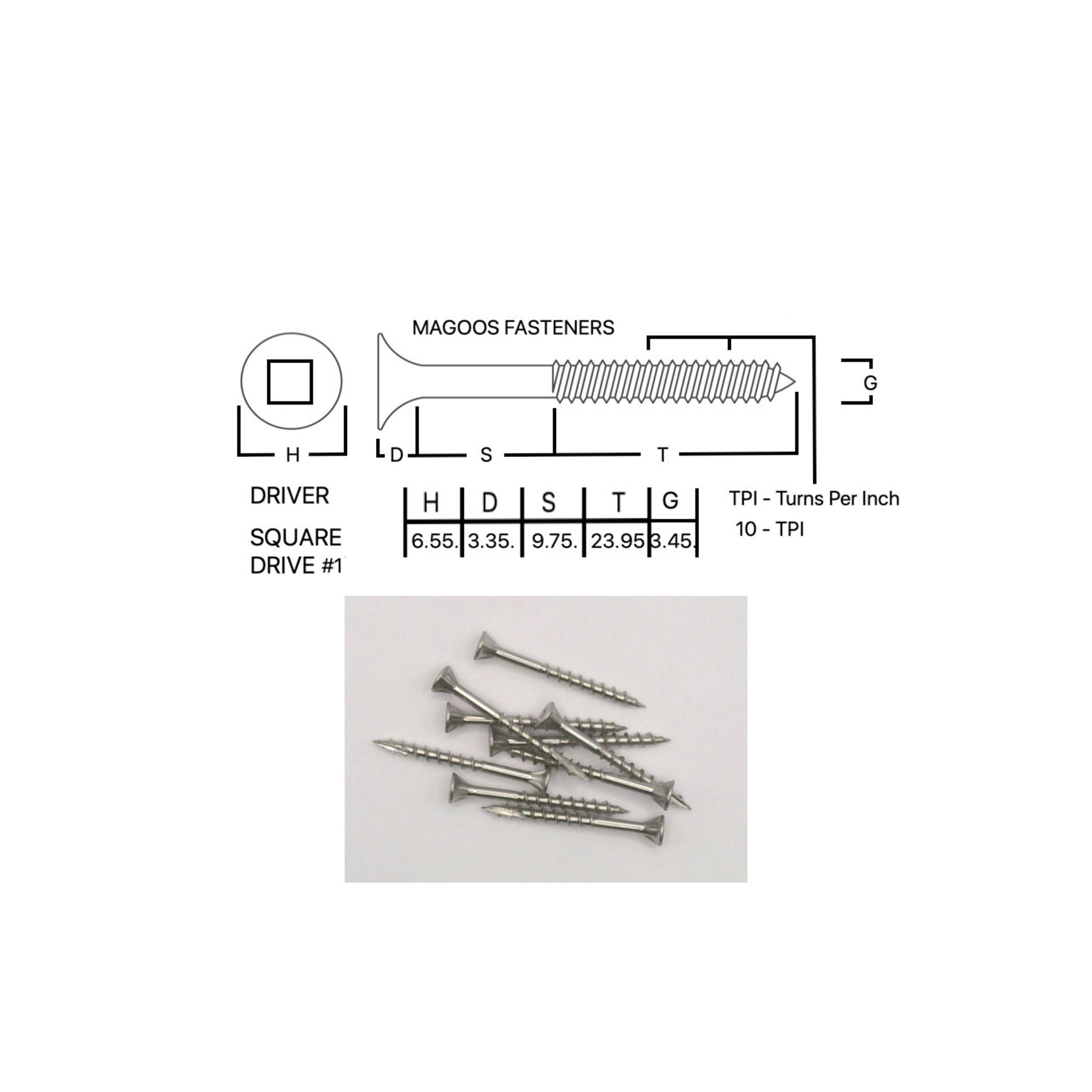 Screws SS316 Type 17 Bugle Batten 6-10 X 38mm SQUARE Drive