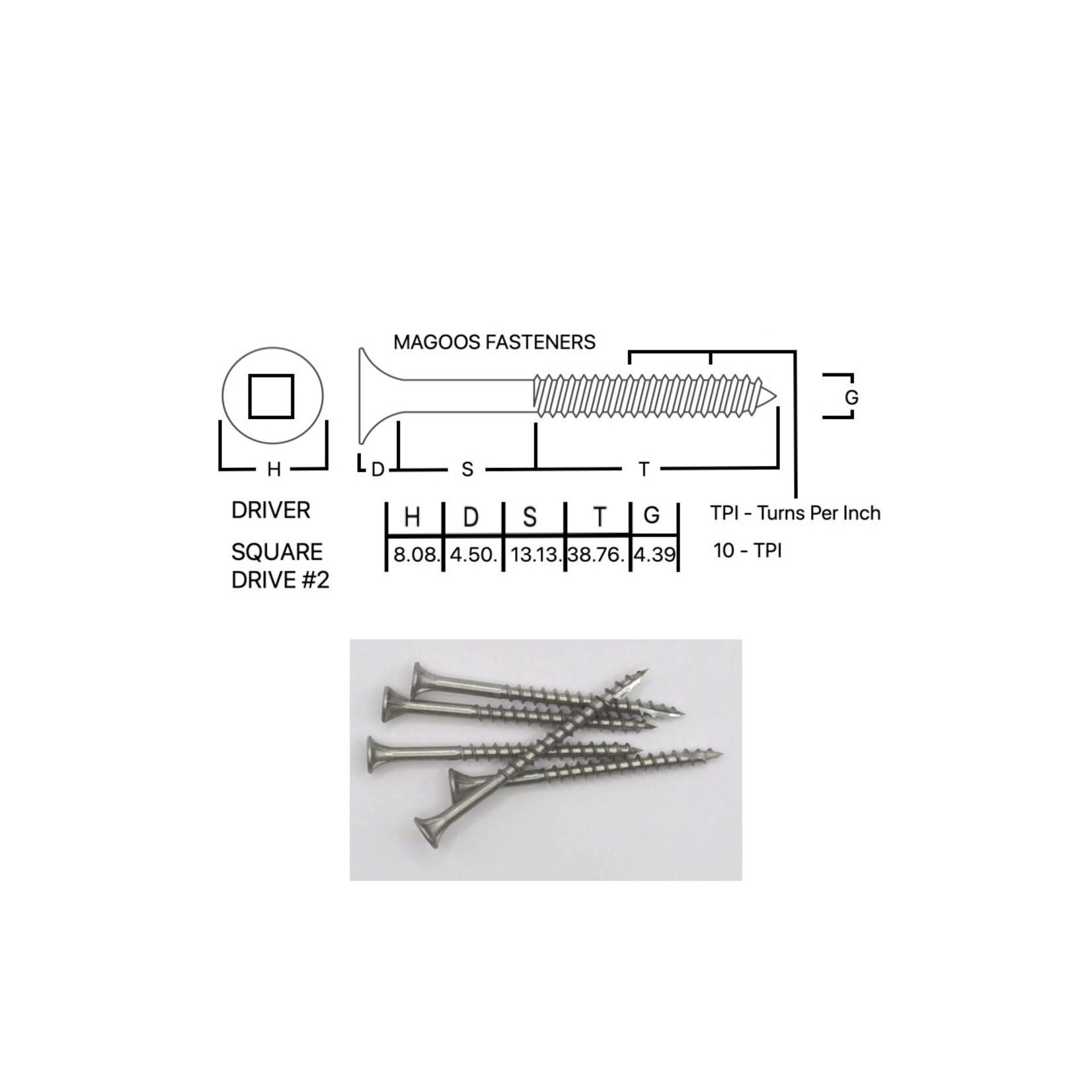 Screws SS316 Type 17 Bugle Batten 8-10 X 58mm SQUARE Drive