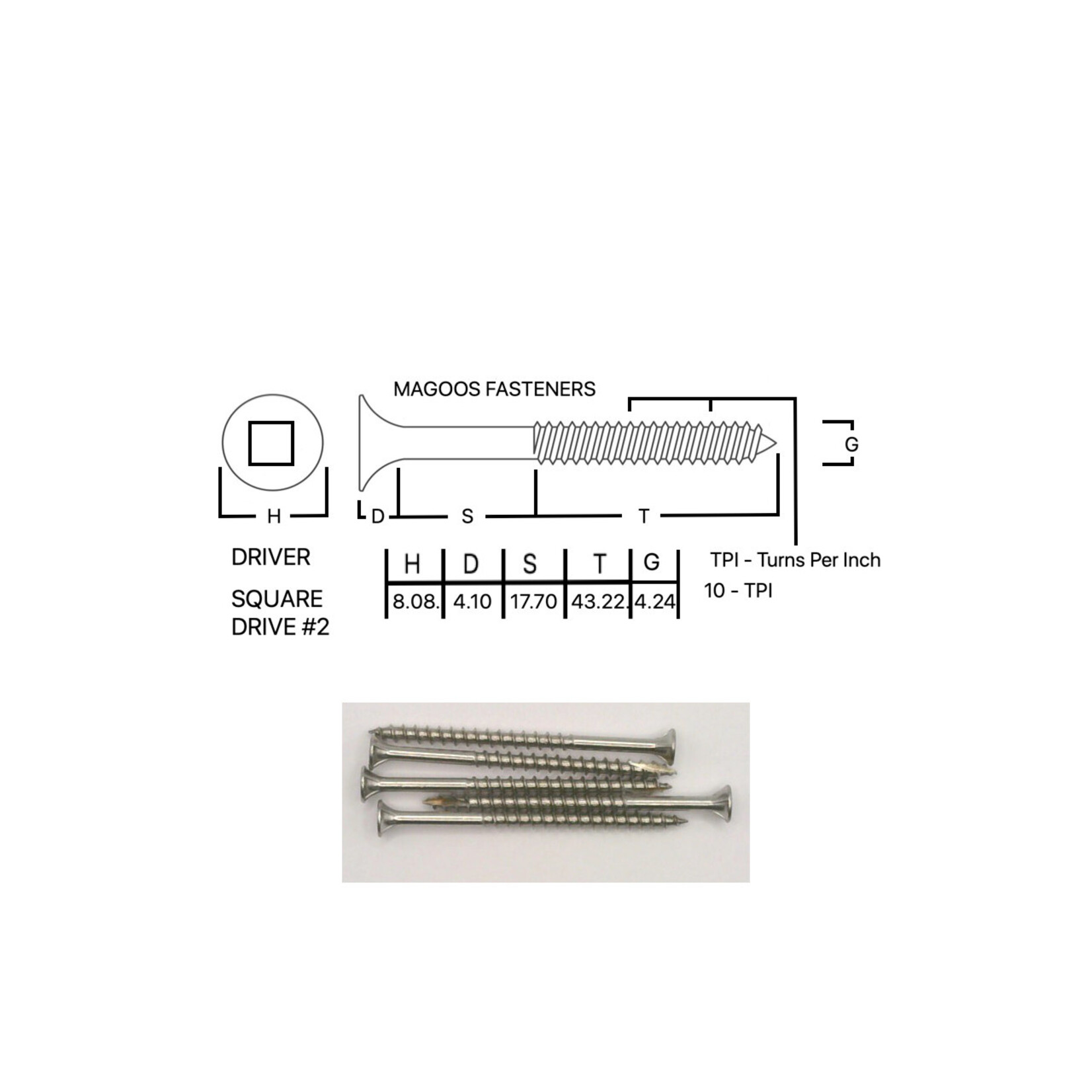 Screws SS316 Type 17 Bugle Batten 8-10 X 65mm SQUARE Drive