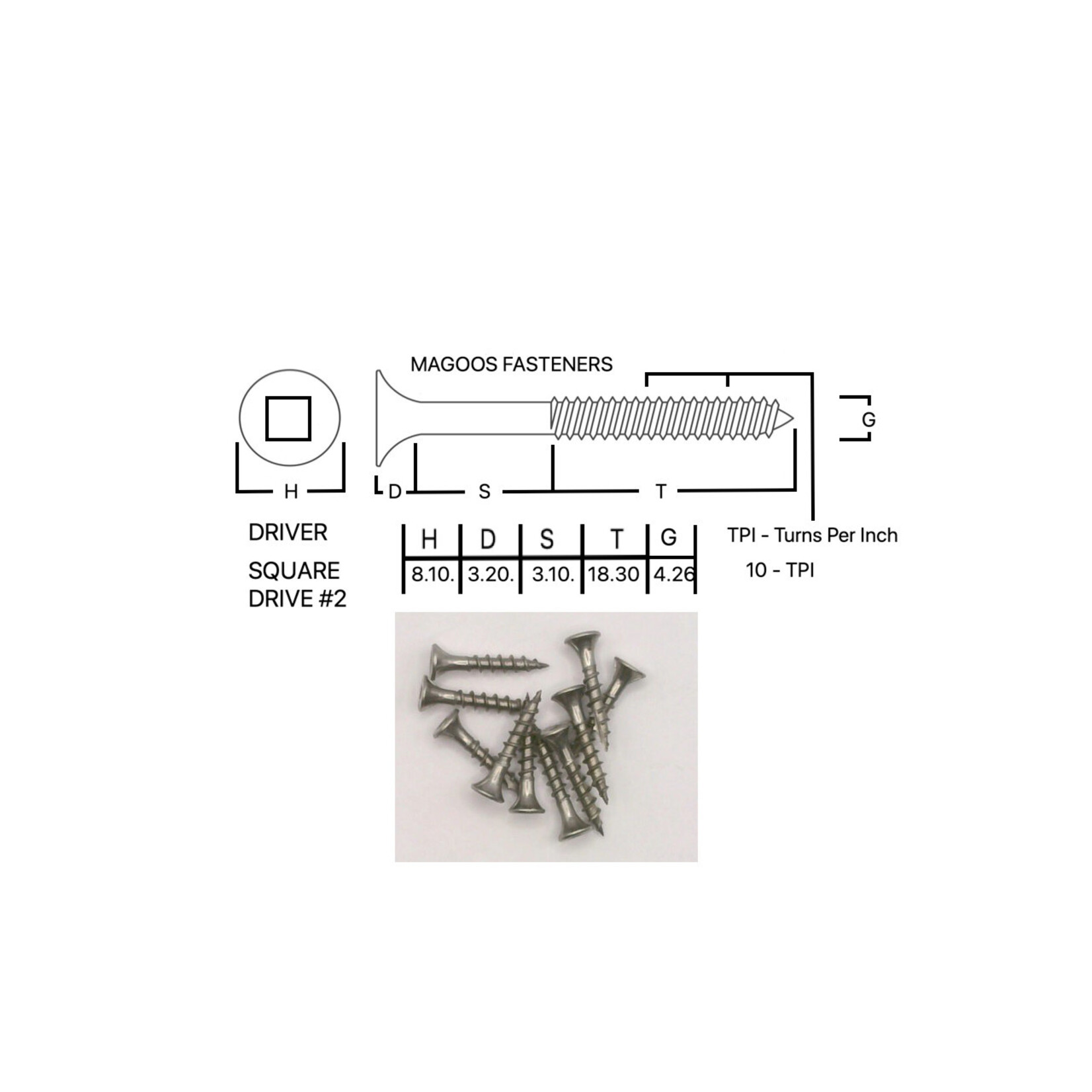 Screws SS316 Type 17 Bugle Batten 8-10 X 25mm SQUARE Drive