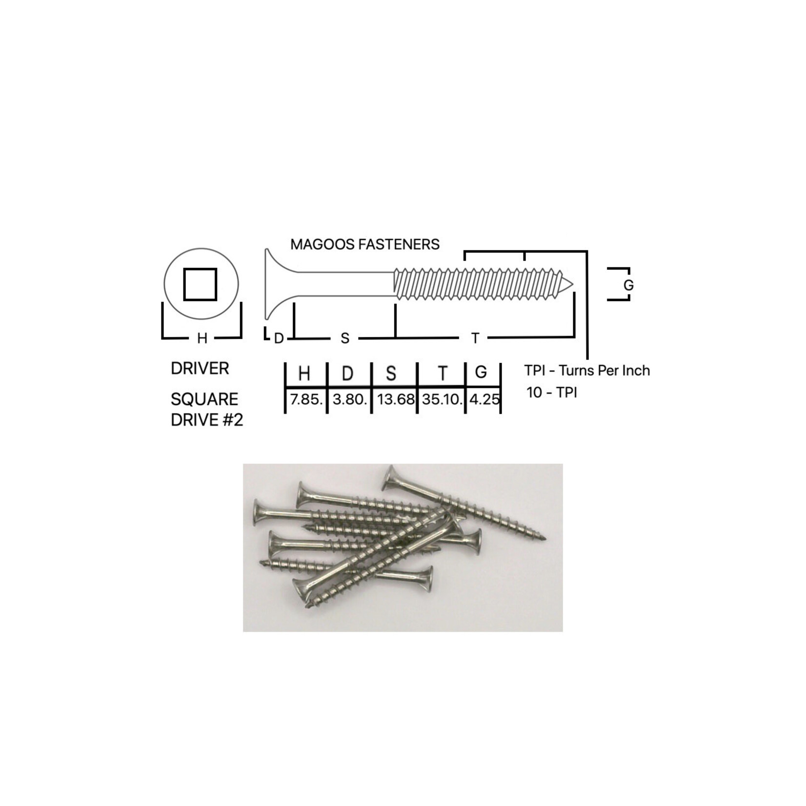 Screws SS316 Type 17 Bugle Batten 8-10 X 50mm SQUARE Drive