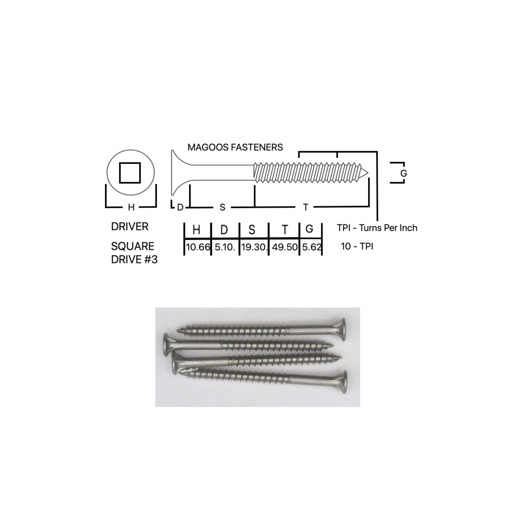 Screws SS316 Type 17 Bugle Batten 12-10 X 75mm SQUARE Drive