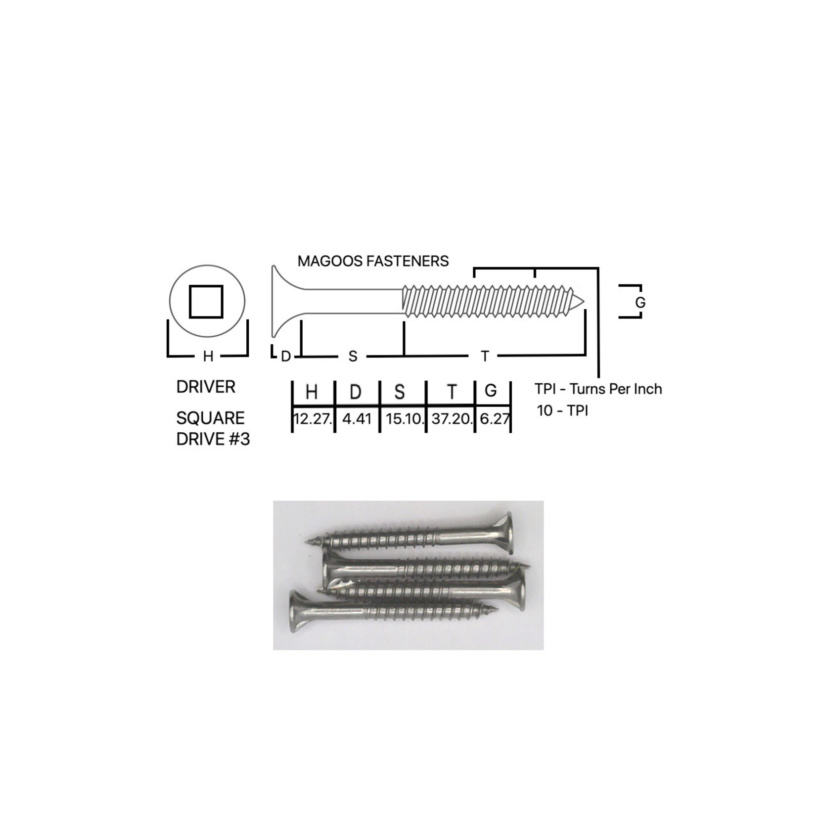 Screws SS316 Type 17 Bugle Batten 14-10 X 58mm SQUARE Drive