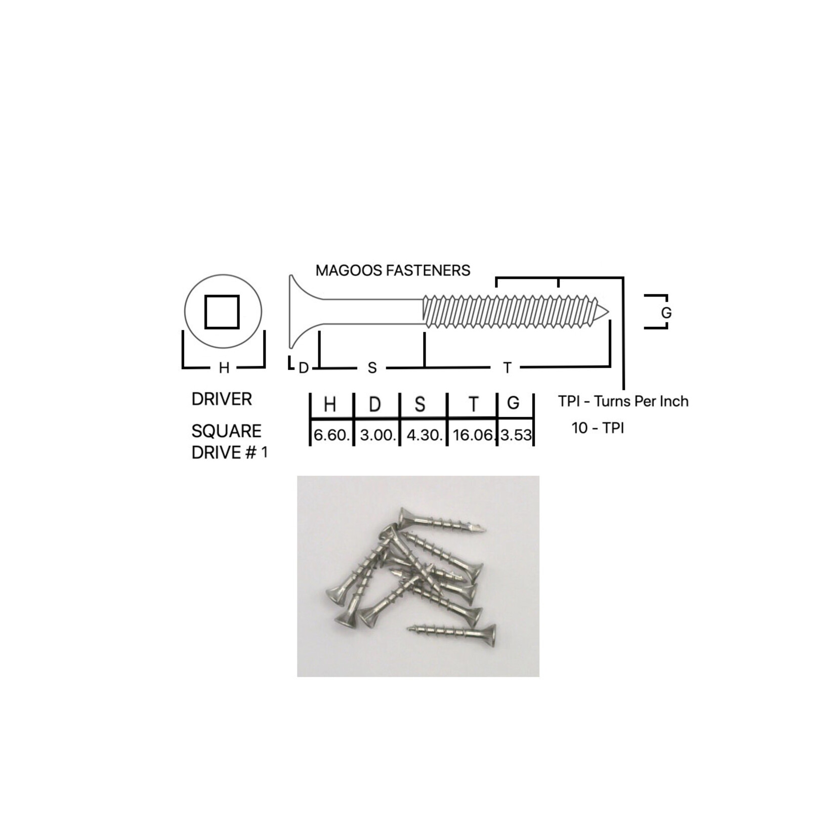 Screws SS316 Type 17 Bugle Batten 6-10 X 25mm SQUARE Drive