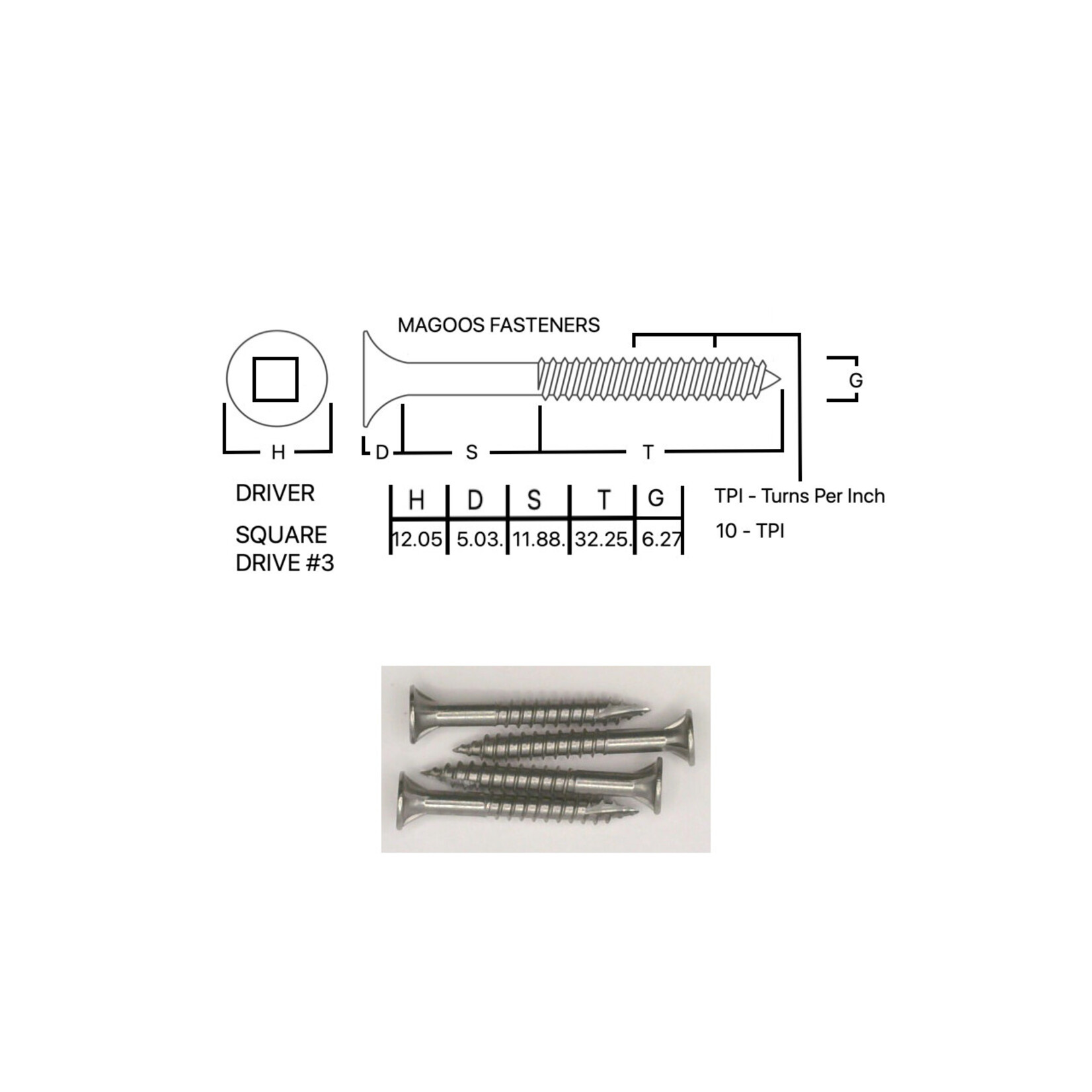 Screws SS316 Type 17 Bugle Batten 14-10 X 50mm SQUARE Drive
