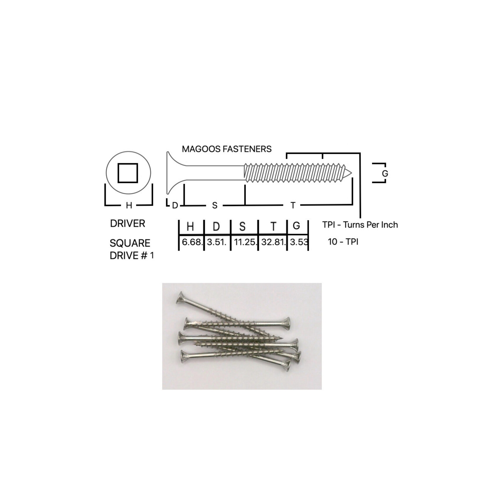 Screws SS316 Type 17 Bugle Batten 6-10 X 50mm SQUARE Drive