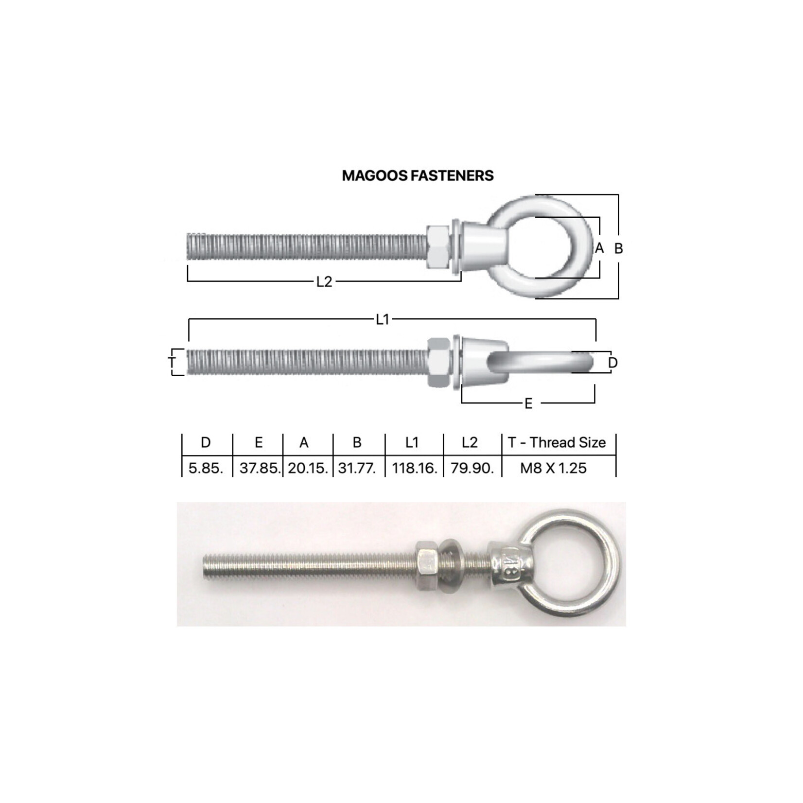 Hardware SS316 Eyebolt Collar Kit M8 X 80