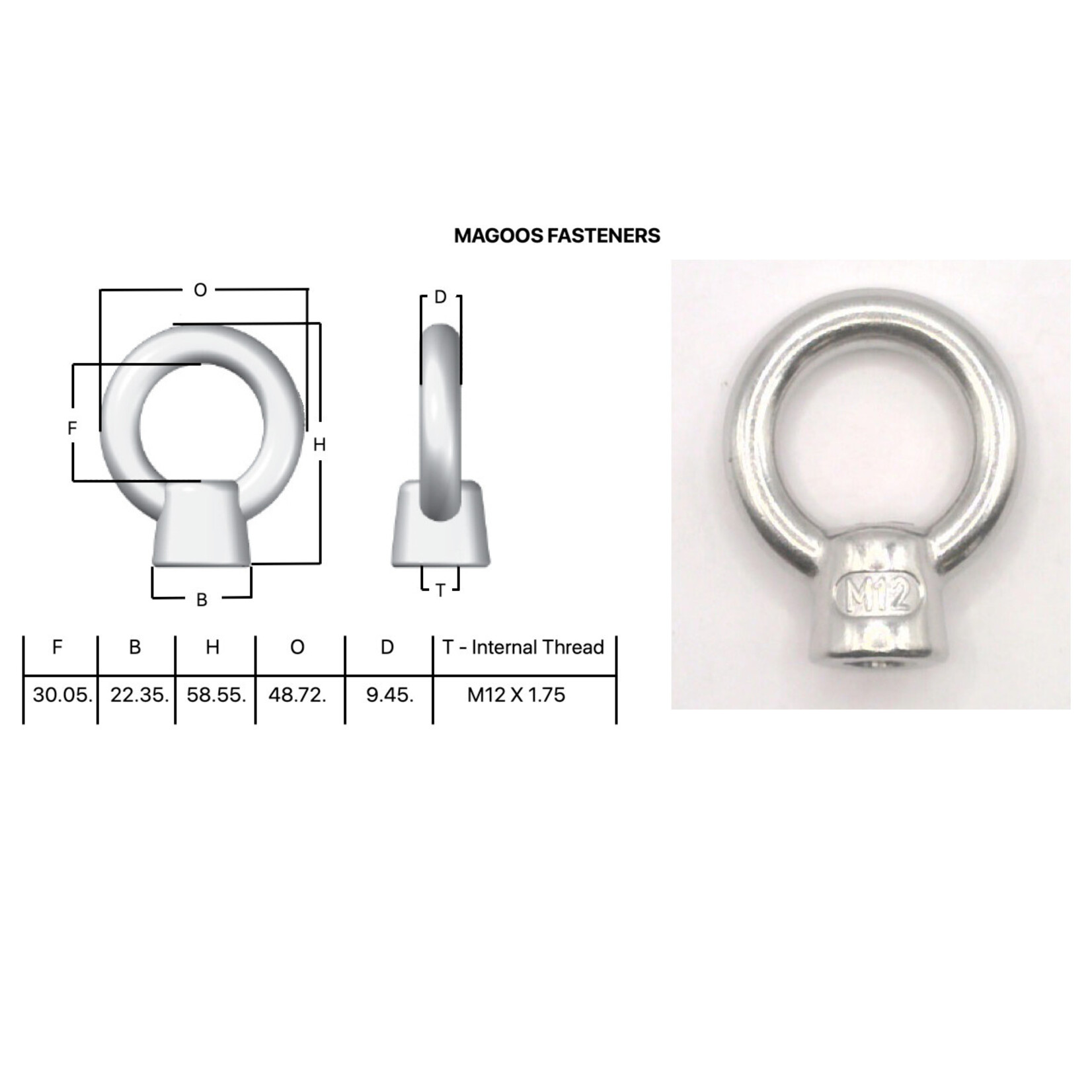 Hardware SS316 Eye Nut M12 X 60.0