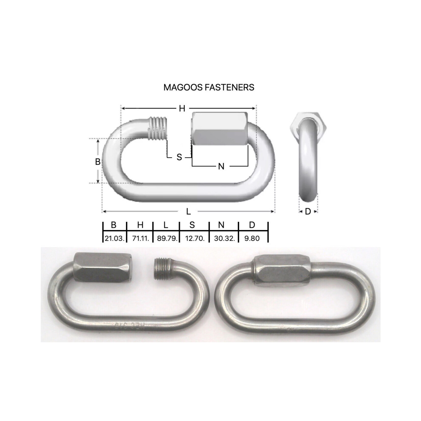 Hardware SS316 Chain Link Quick Polished 10 X 22 X 70