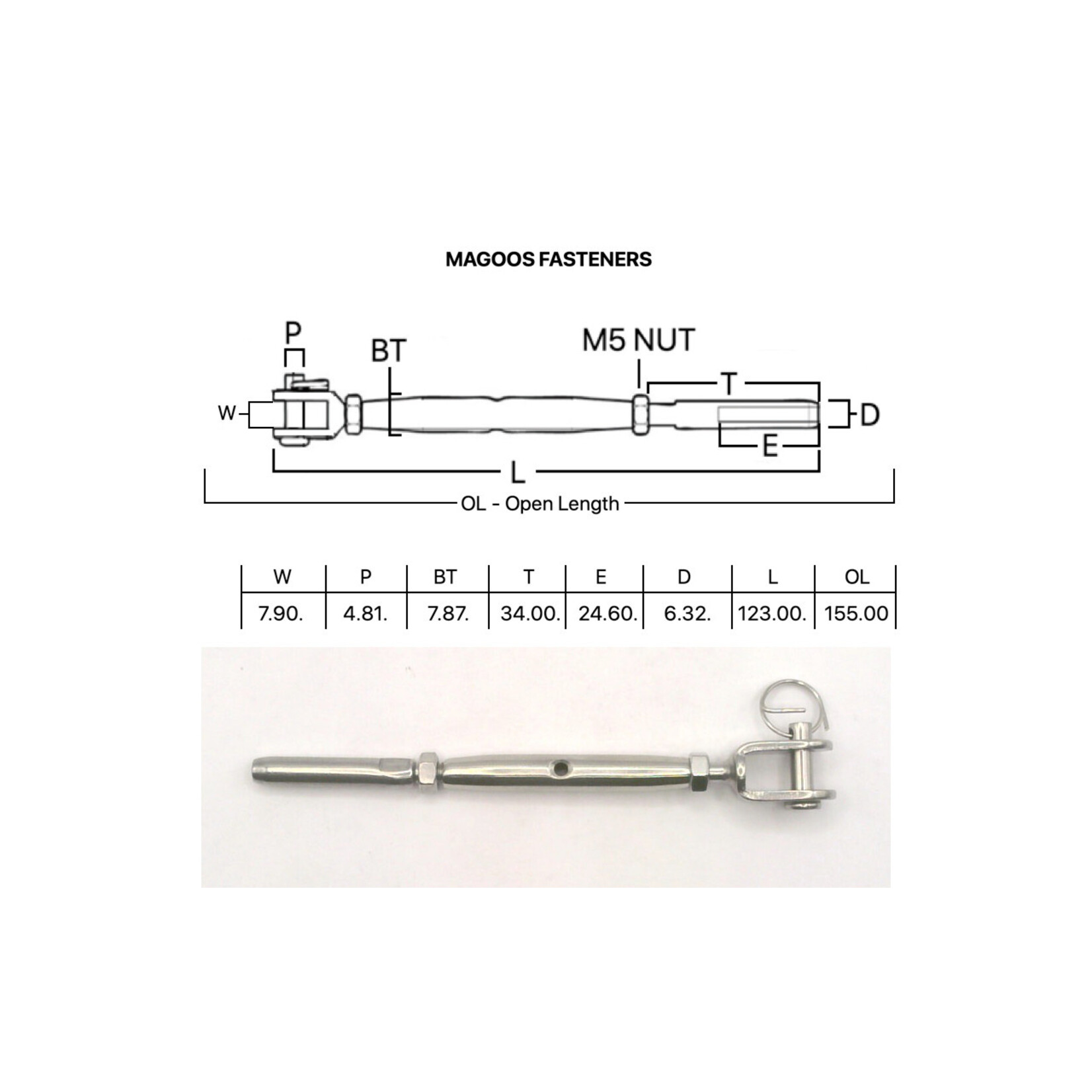Hardware SS316 Rigging Screw Jaw & Swage M5 X 3.2 MINI