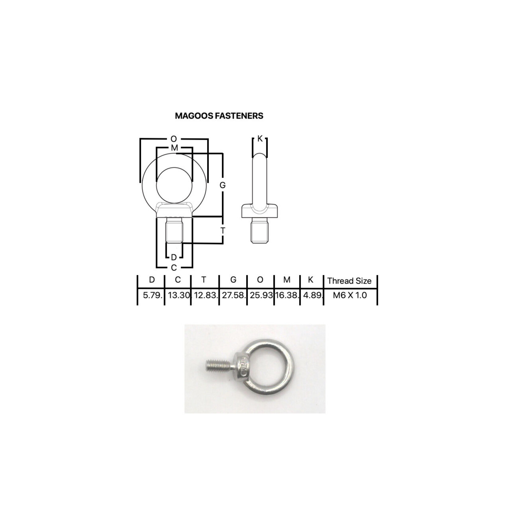 Hardware SS316 Eyebolt With Collar M6