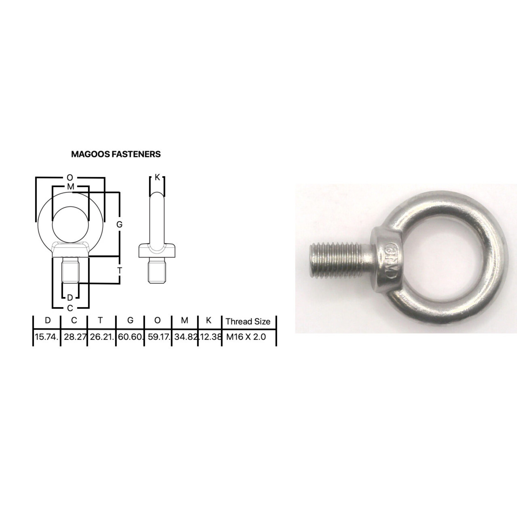 Hardware SS316 Eyebolt With Collar M16