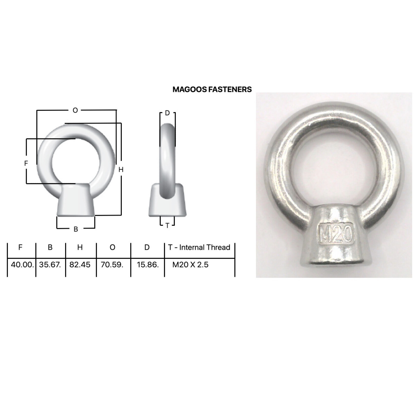 Hardware SS316 Eye Nut M20 X 85.5