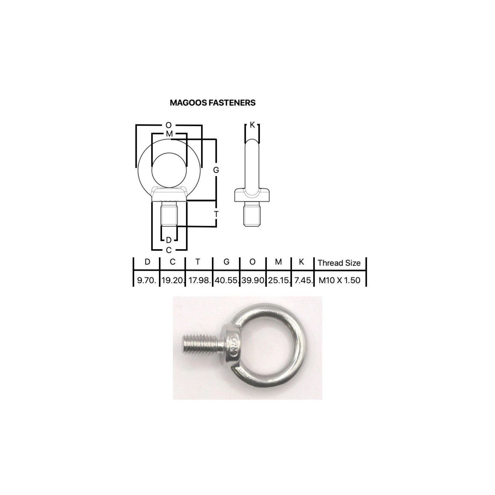 Hardware SS316 Eyebolt With Collar M10