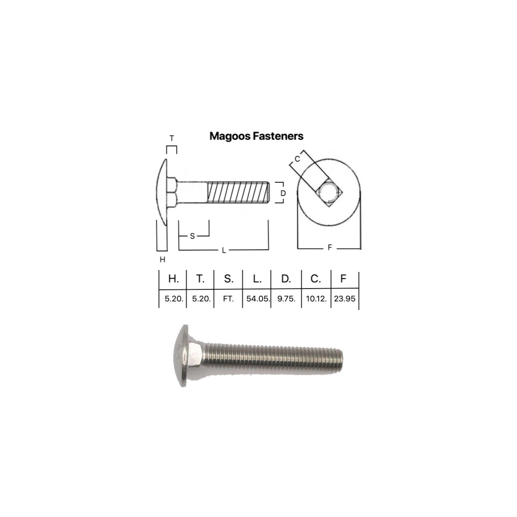 SS-316 SS316 Cup Head Bolt ISO M10 X 60
