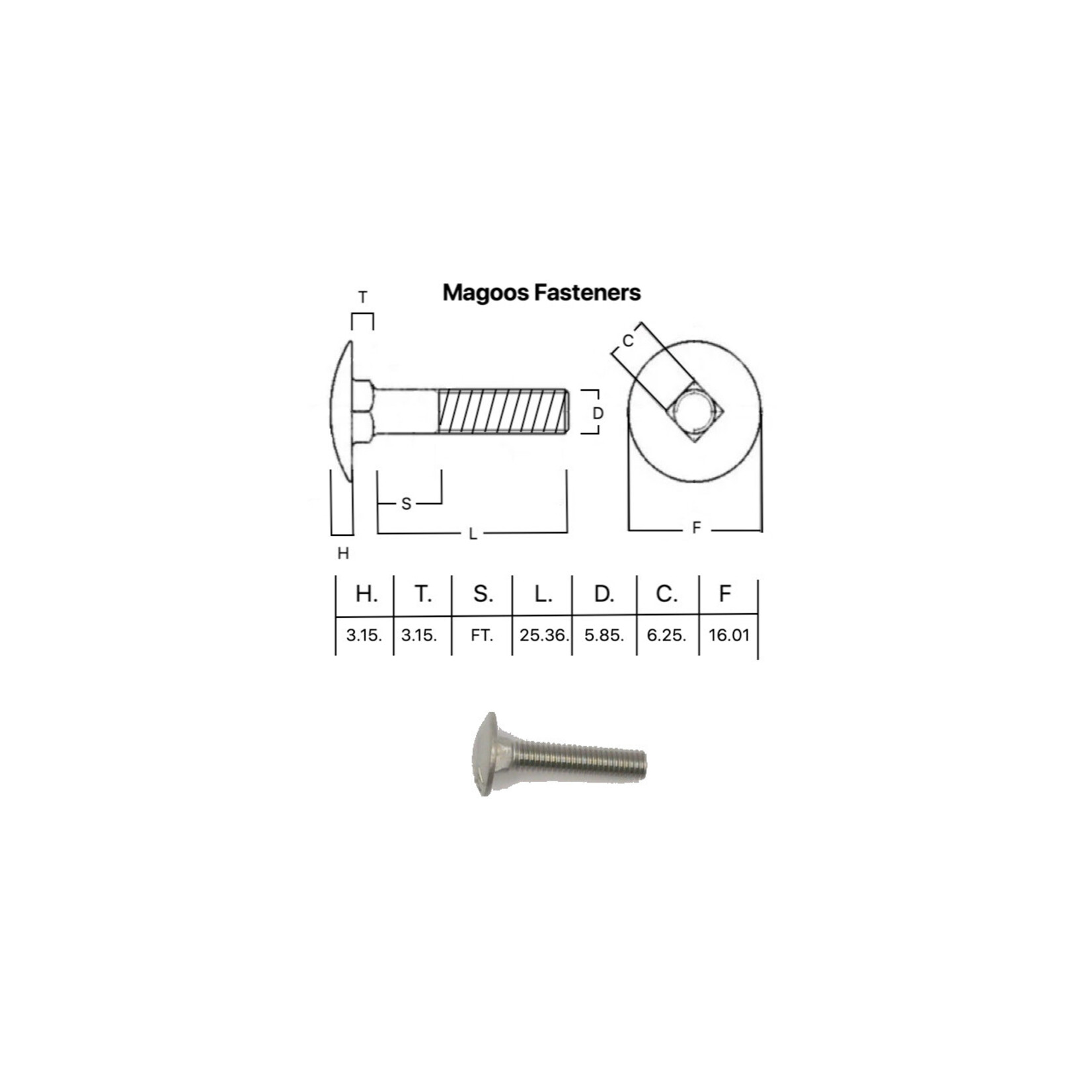 SS-316 SS316 Cup Head Bolt ISO M6 X 30