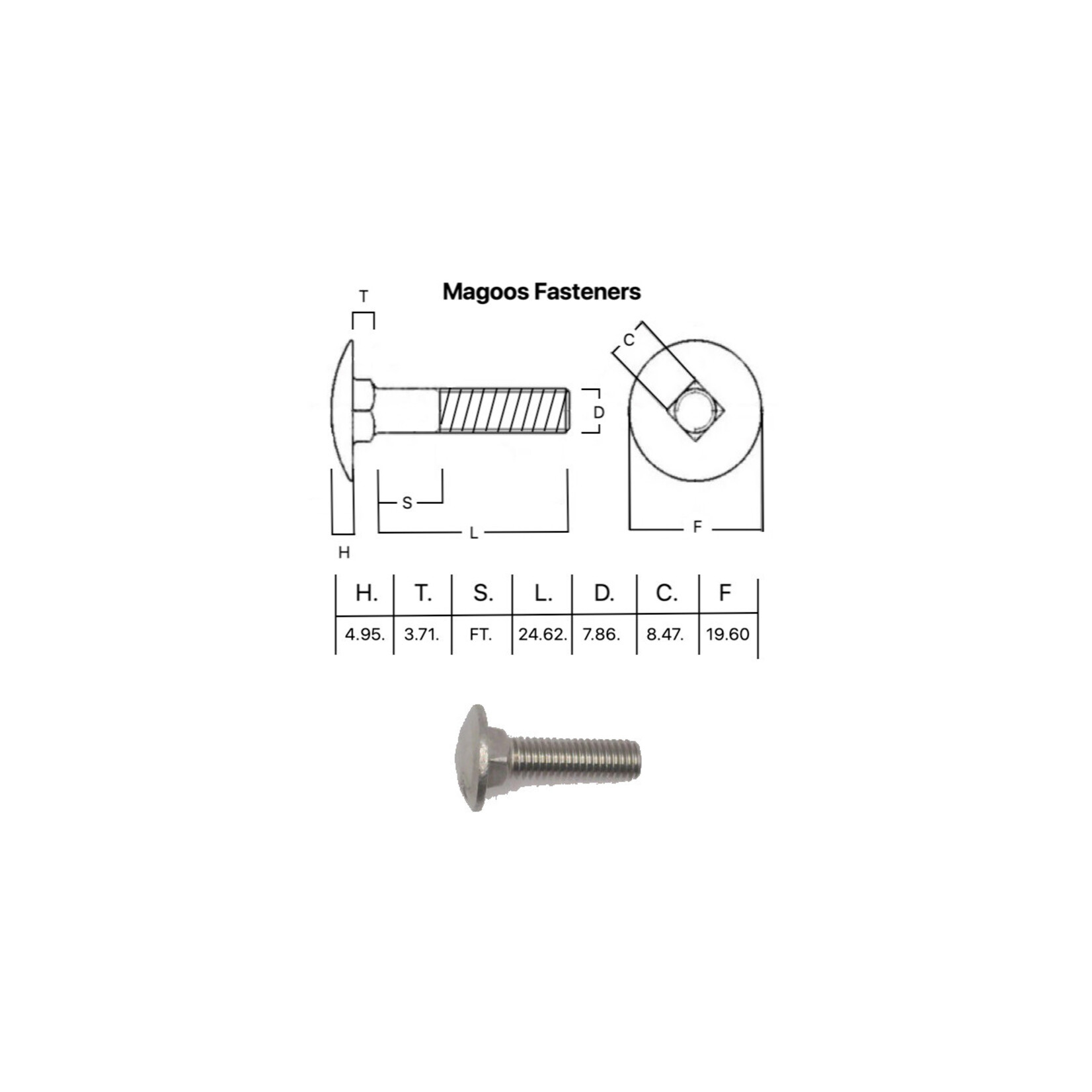 SS-316 SS316 Cup Head Bolt ISO M8 X 30