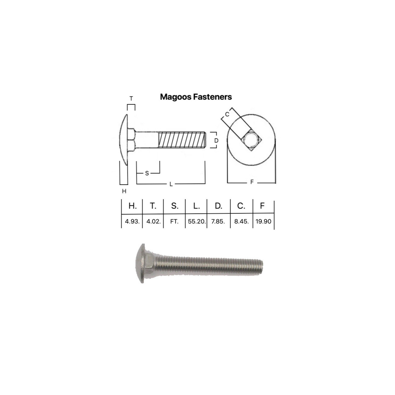SS-316 SS316 Cup Head Bolt ISO M8 X 60