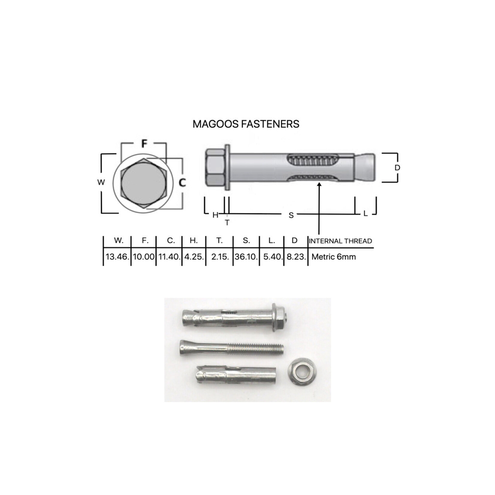 SS-316 SS316 Dynabolt W/Nut 8mm X 40