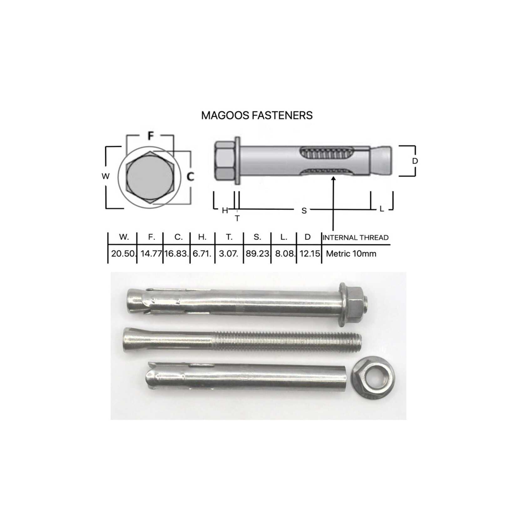 SS-316 SS316 Dynabolt W/Nut 12mm X 100