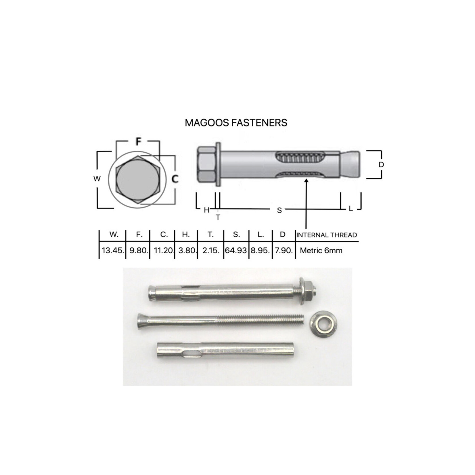 SS-316 SS316 Dynabolt W/Nut 8mm X 80