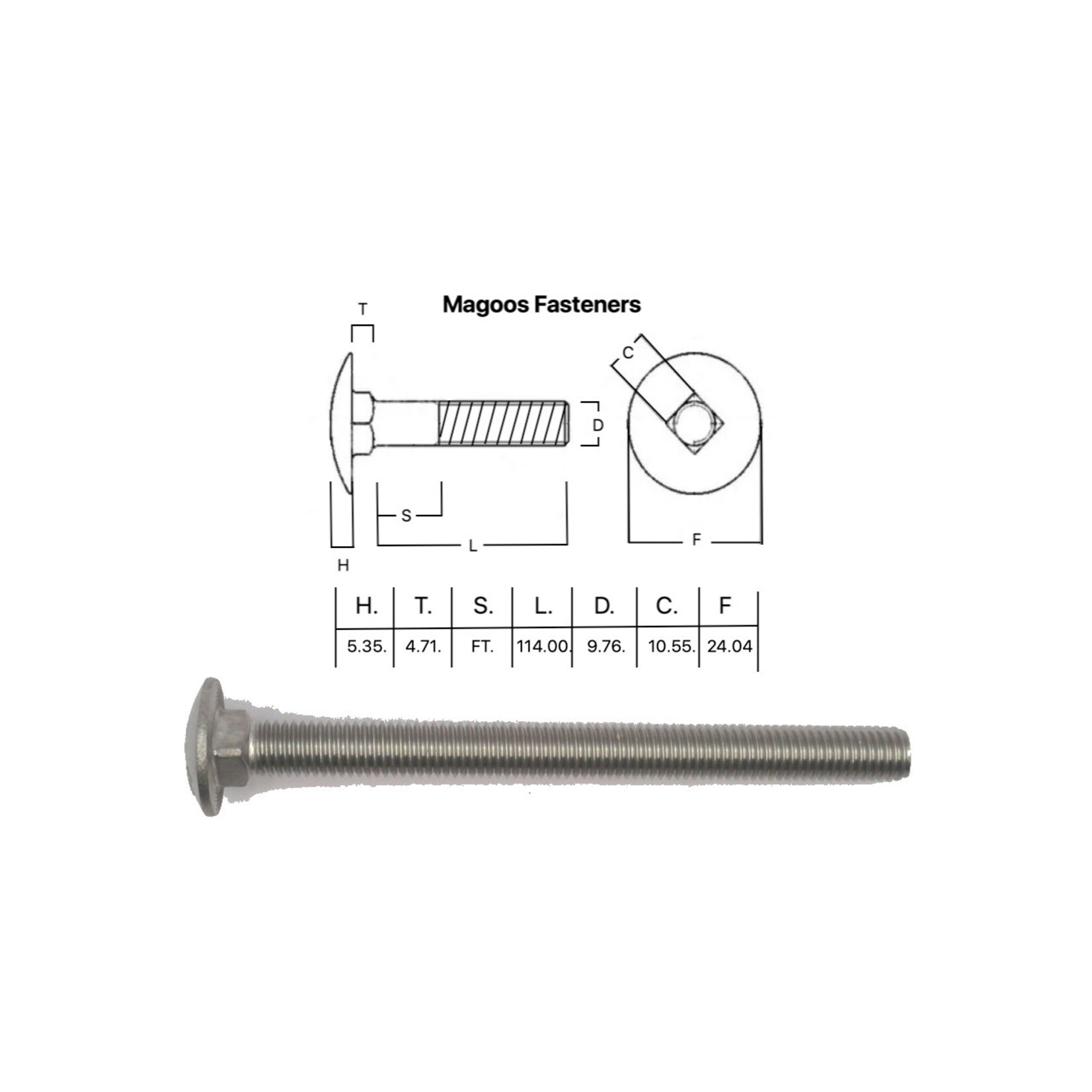 SS-316 SS316 Cup Head Bolt ISO M10 X 120