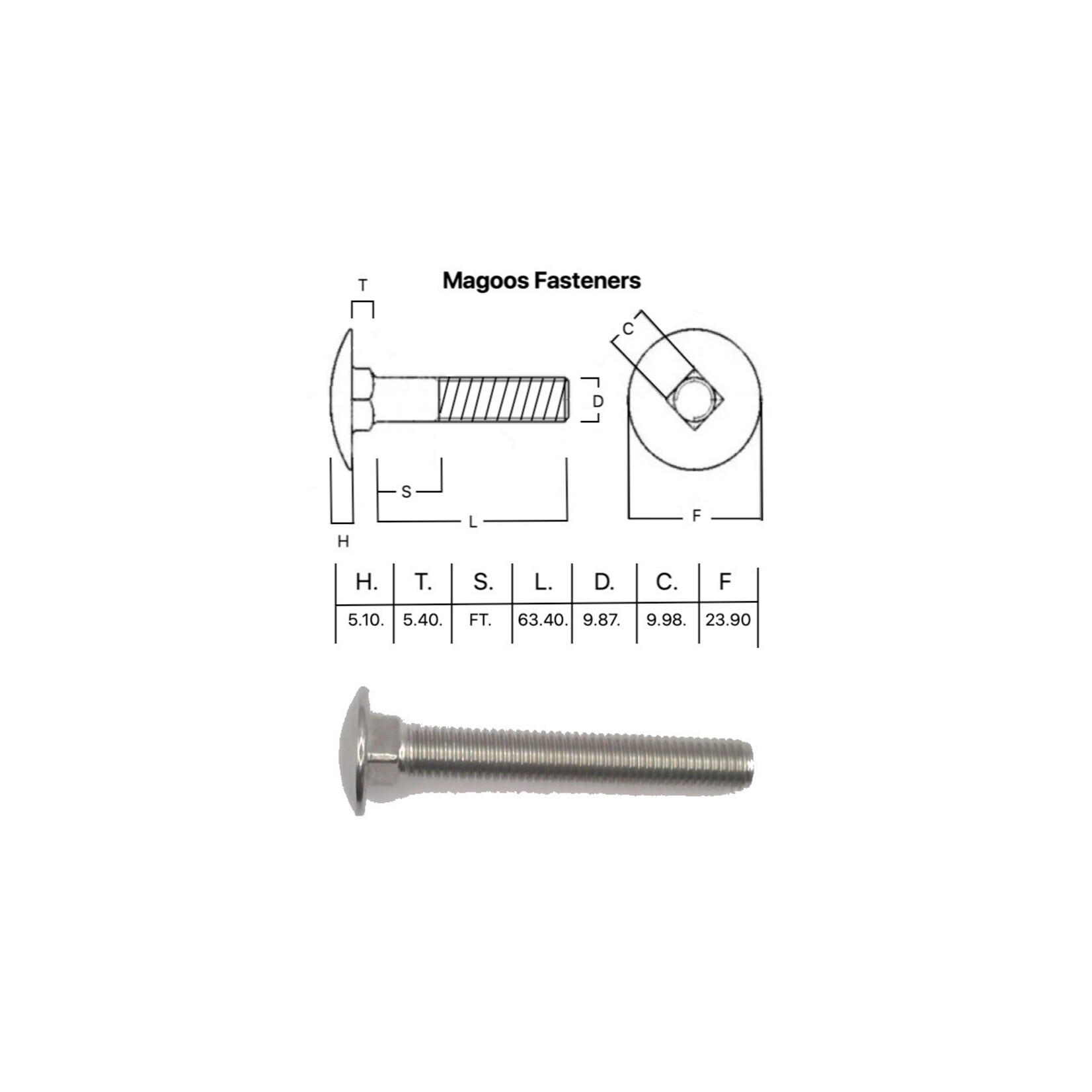 SS-316 SS316 Cup Head Bolt ISO M10 X 70