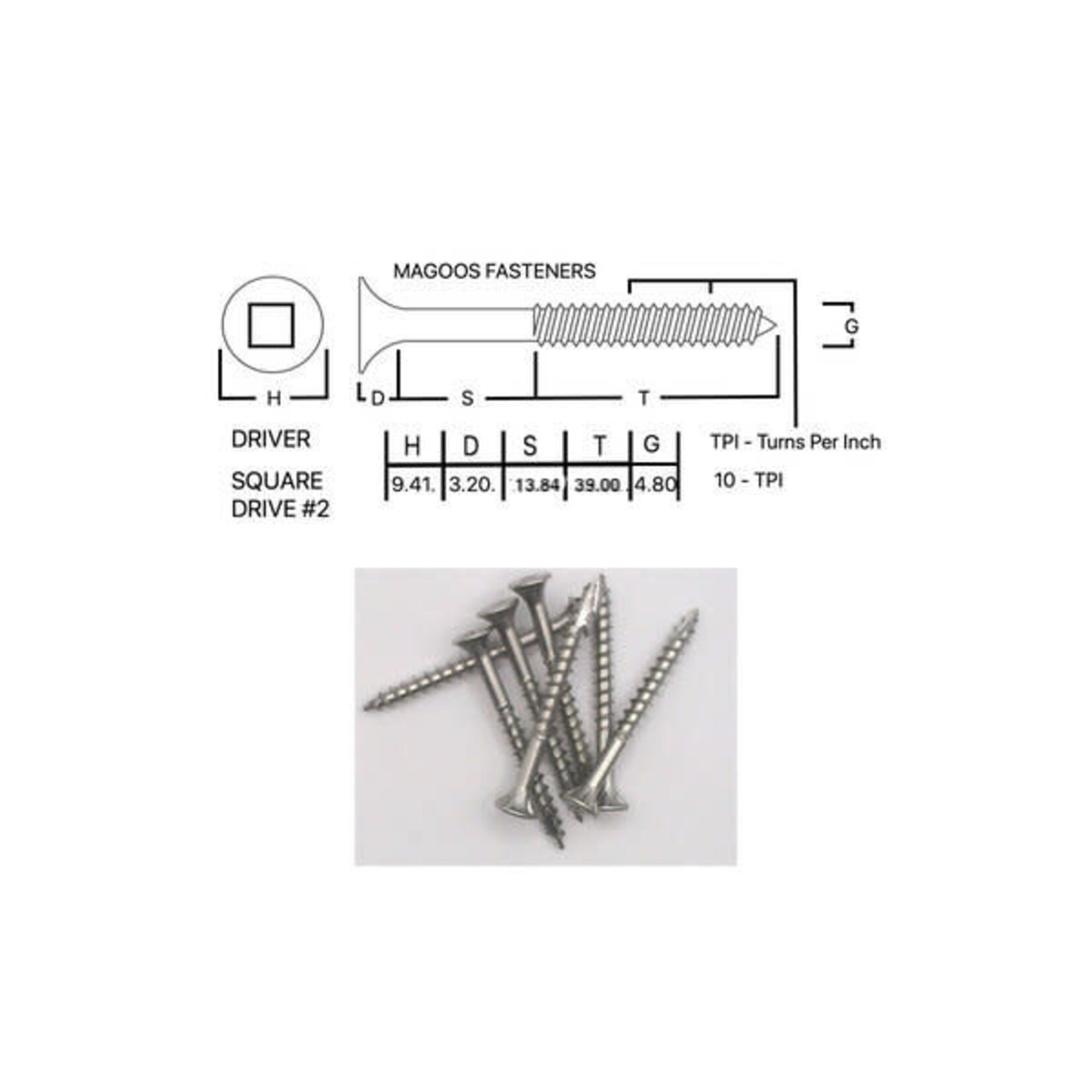 Screws SS316 Type 17 Bugle Batten 10-10 X 58mm SQUARE Drive