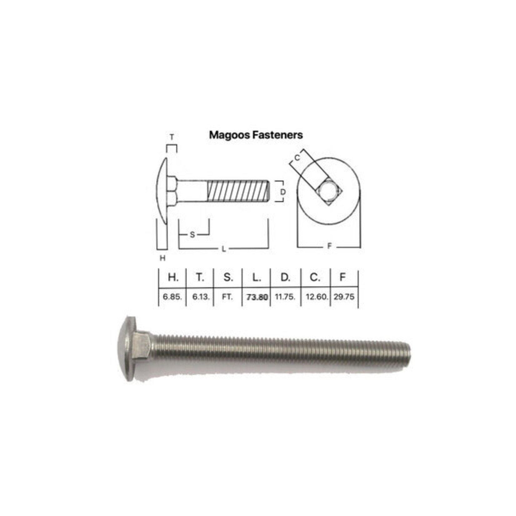 SS-316 SS316 Cup Head Bolt ISO M12 X 80