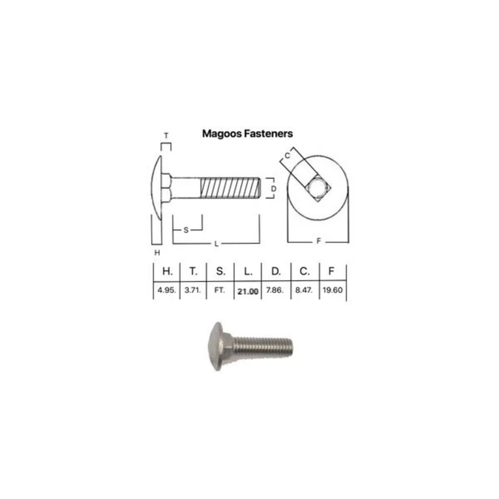 SS-316 SS316 Cup Head Bolt ISO M8 X 25