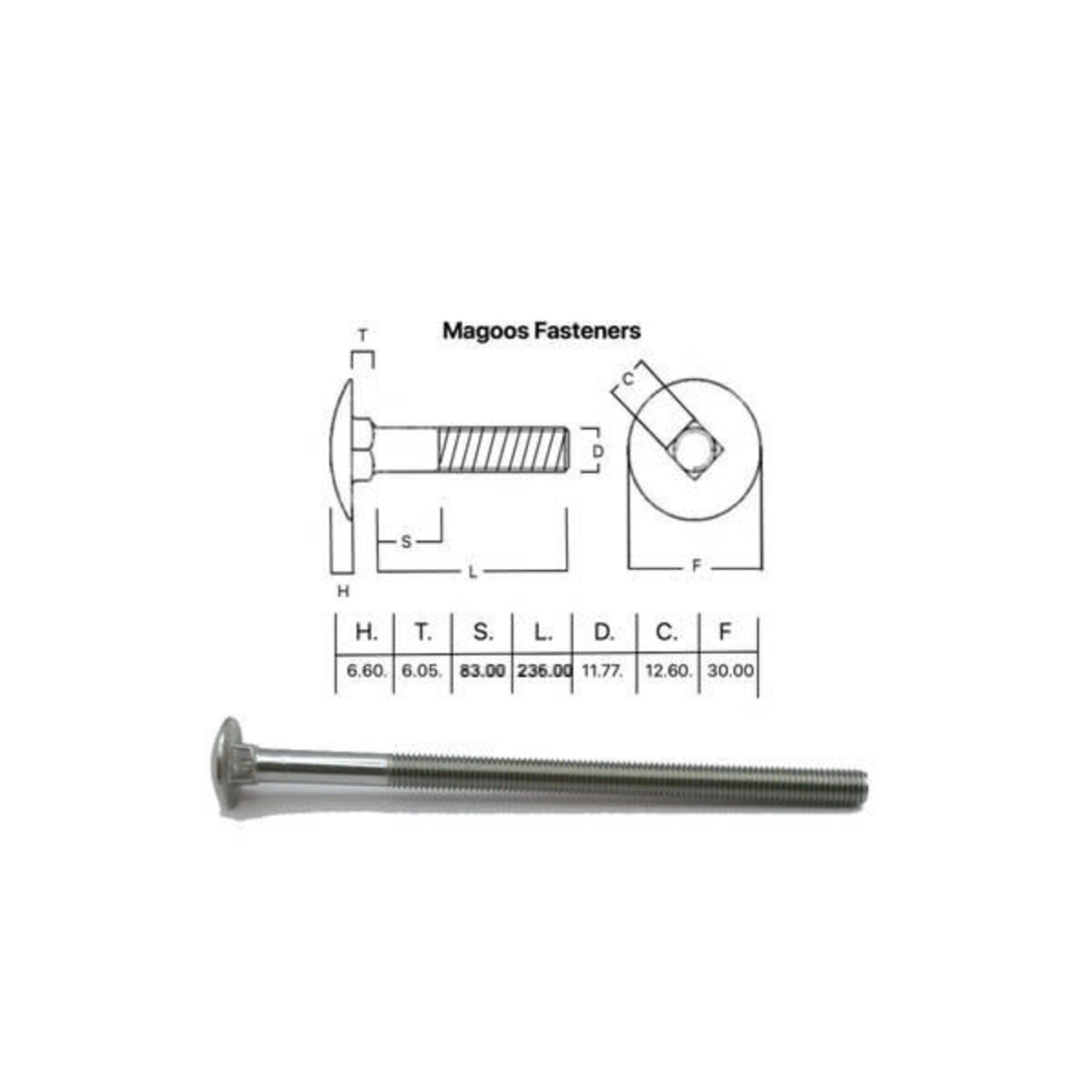 SS-316 SS316 Cup Head Bolt ISO M12 X 240