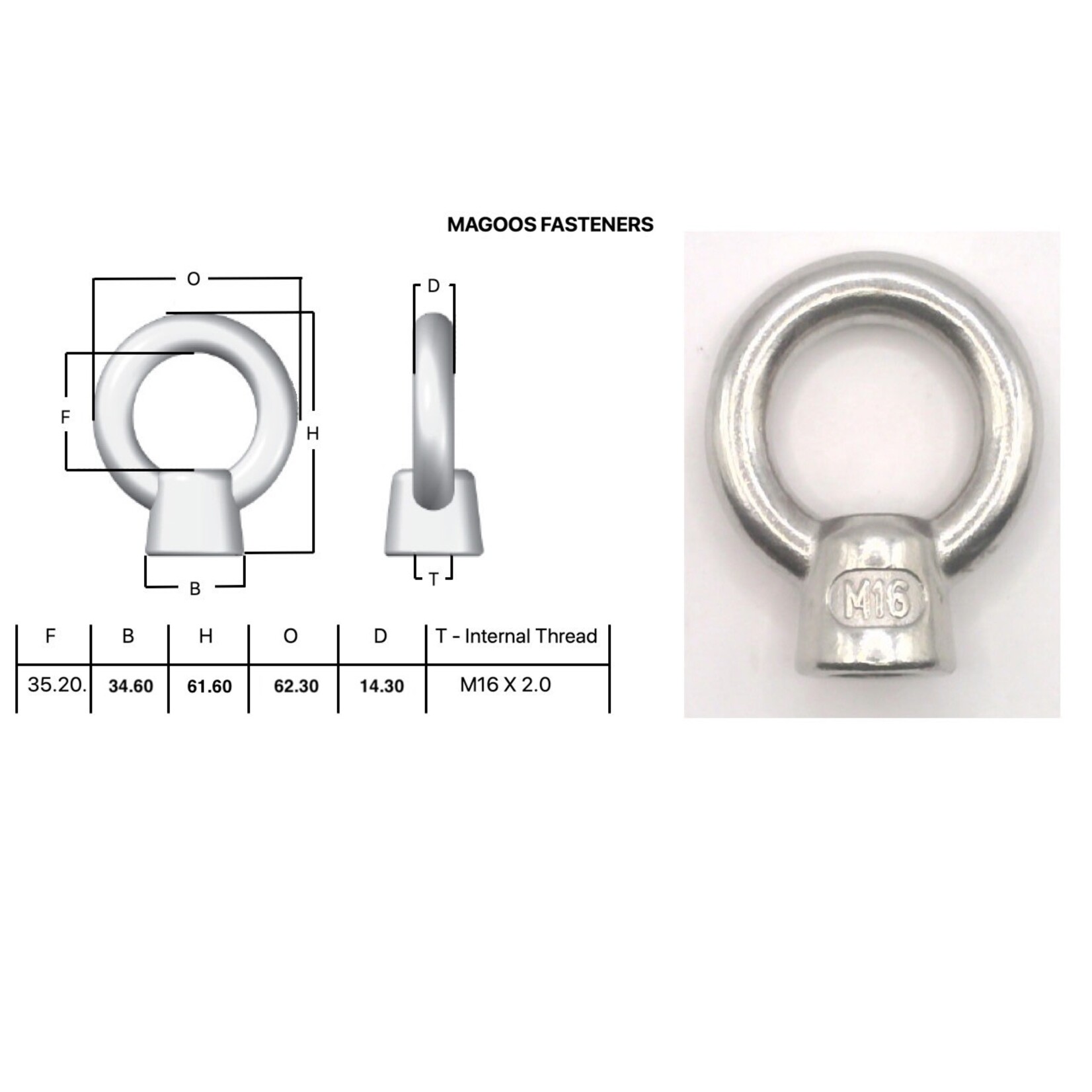 Hardware SS316 Eye Nut M16 X 63